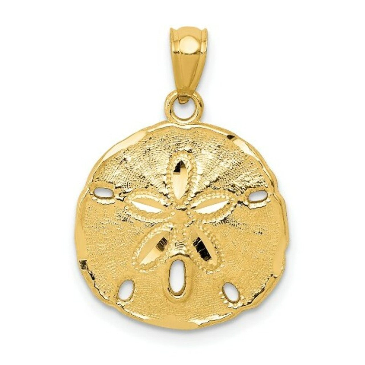 14K Yellow Gold Polished Large Sand Dollar Pendant - (A85-189)