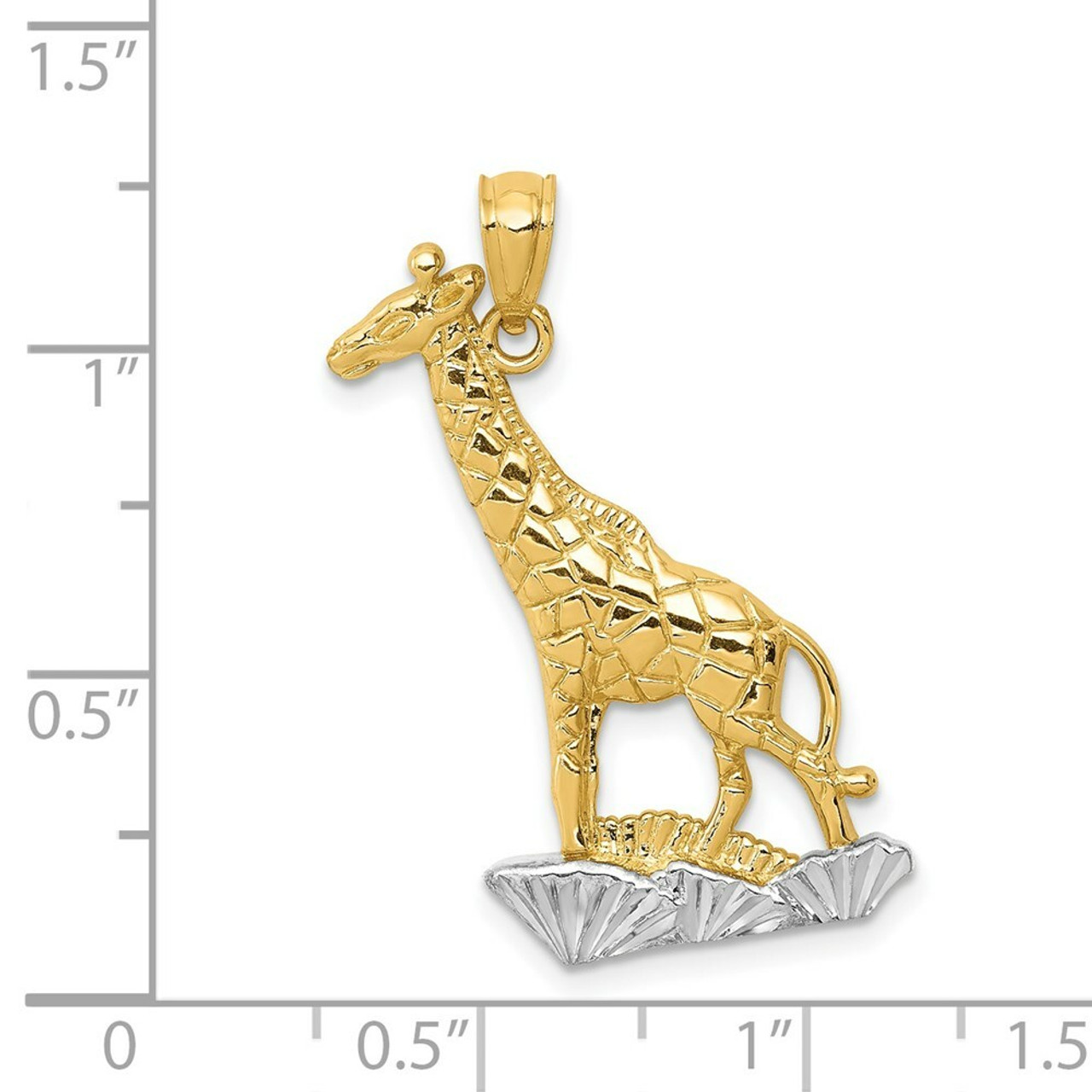 14K Two-tone Gold with Rhodium Diamond-cut Polished Giraffe Pendant - (A85-701)