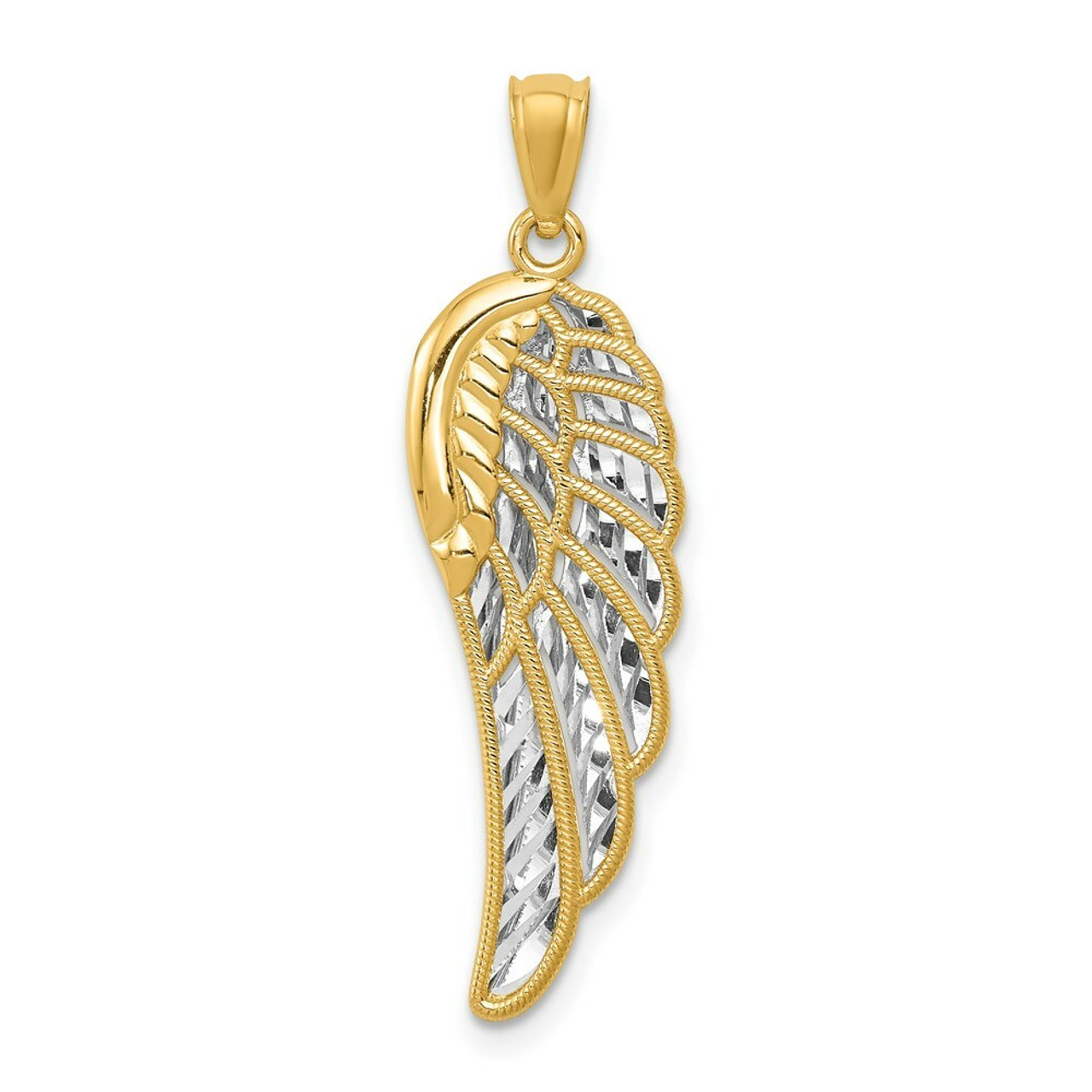 14k Yellow Gold Polished Two Level Angel Wing Pendant - (A86-300)