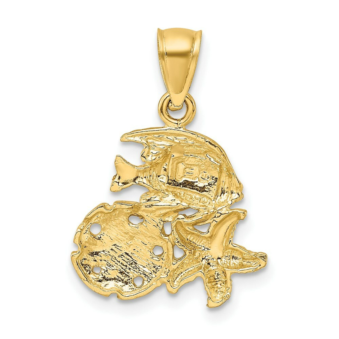 14k Yellow Gold Satin Diamond-cut Sea Life Pendant - (A86-355)