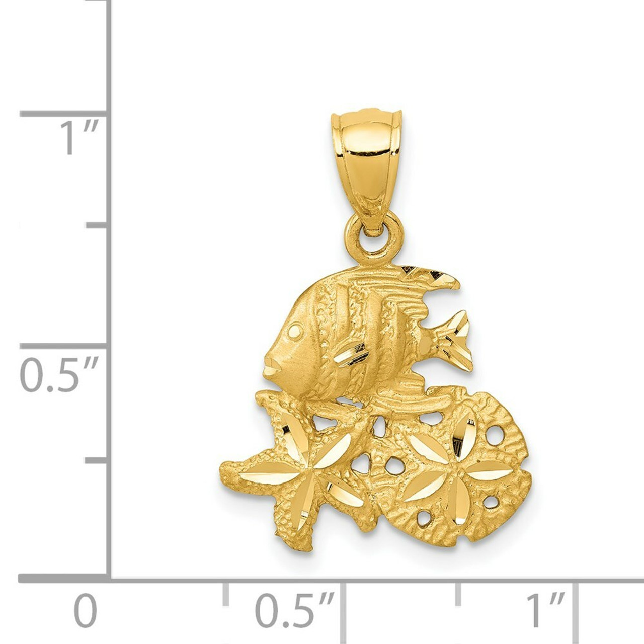 14k Yellow Gold Satin Diamond-cut Sea Life Pendant - (A86-355)