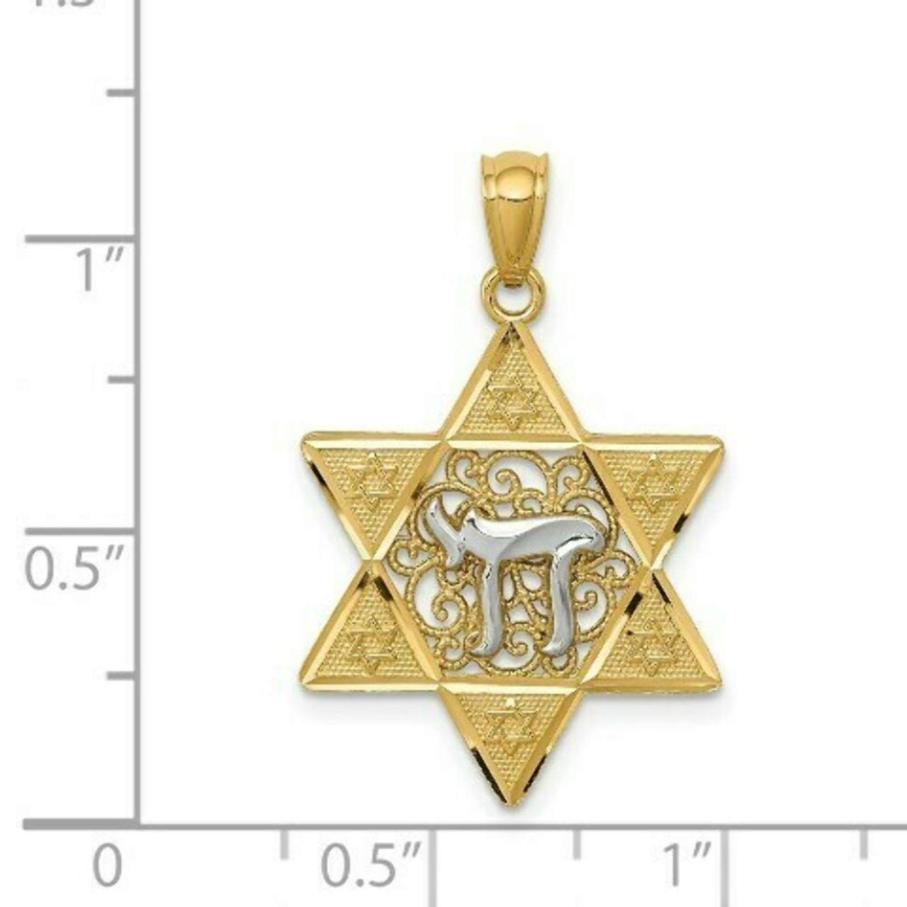 14K Two-tone Gold Polished Star of David with Chai Pendant - (A87-242)