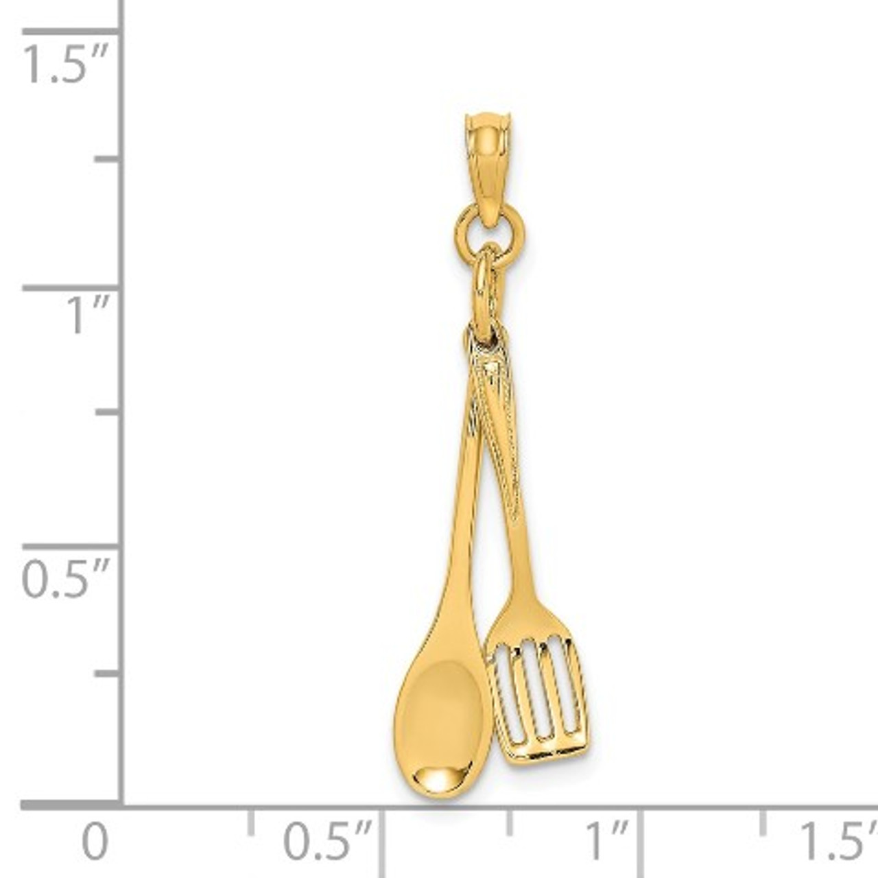 14K Yellow Gold 3-D Moveable Wooden Spoon & Spatula Charm Pendant - (A91-780)