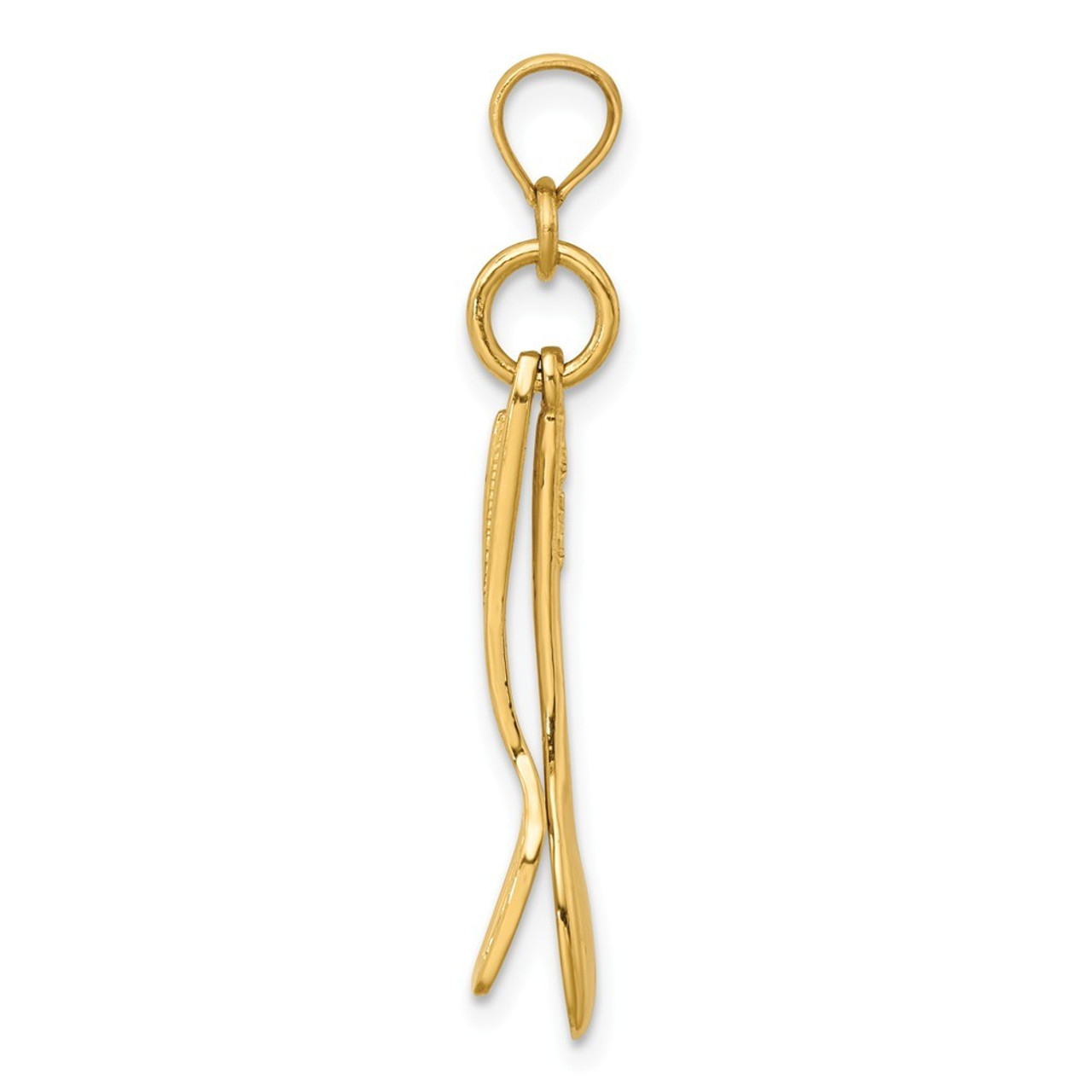 14K Yellow Gold 3-D Moveable Wooden Spoon & Spatula Charm Pendant - (A91-780)