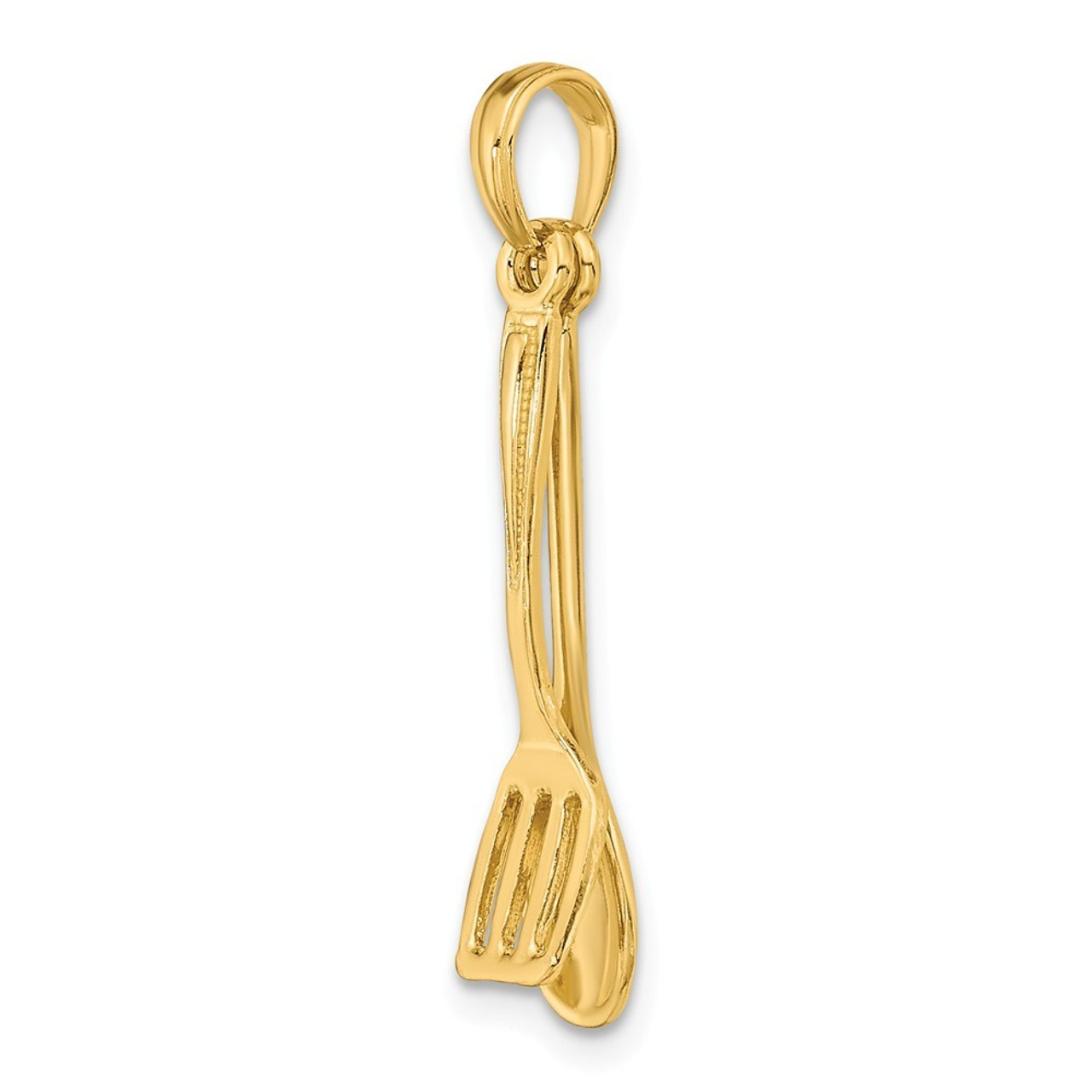 14K Yellow Gold 3-D Moveable Wooden Spoon & Spatula Charm Pendant - (A91-780)