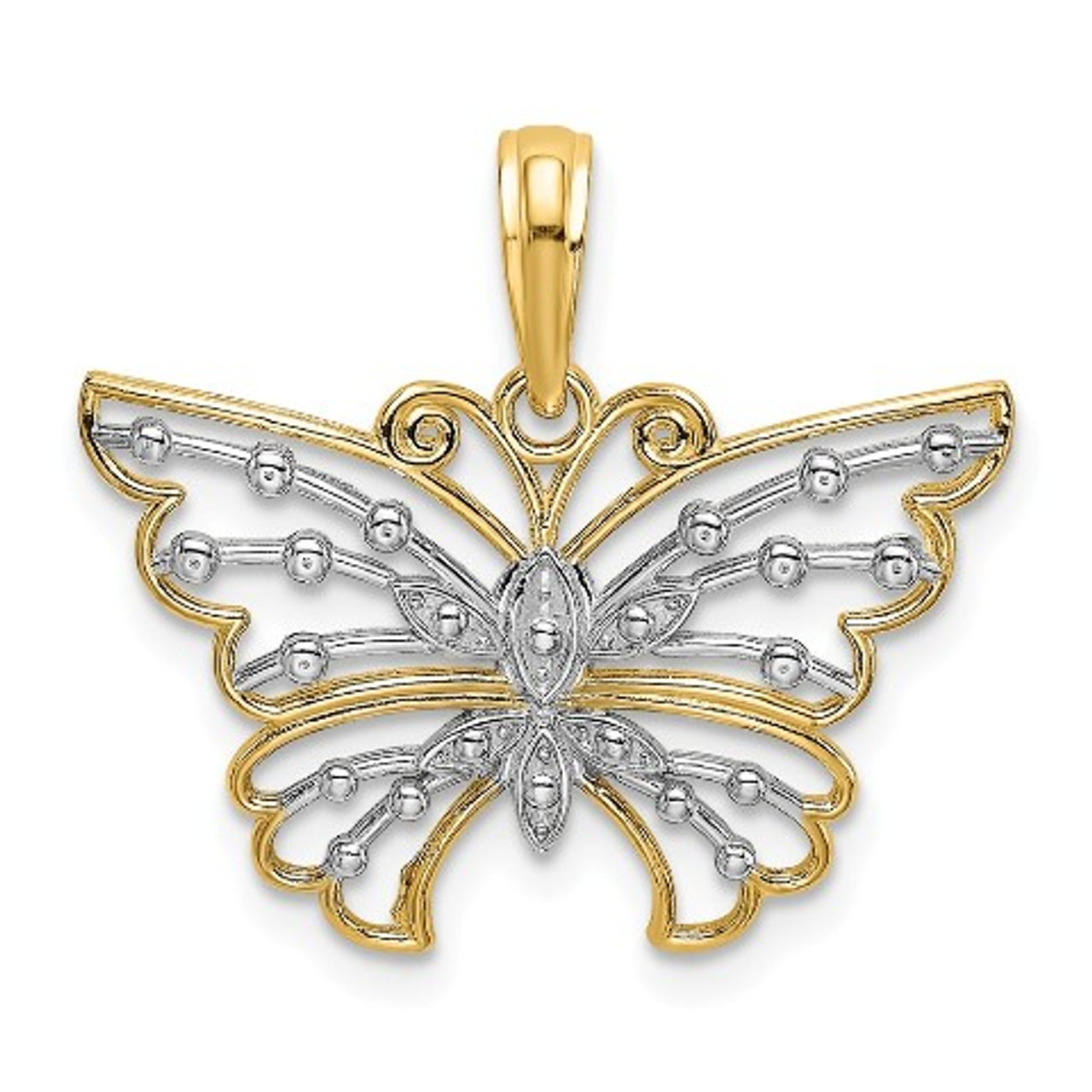 14K Yellow Gold with White Rhodium Diamond-cut Butterfly Charm