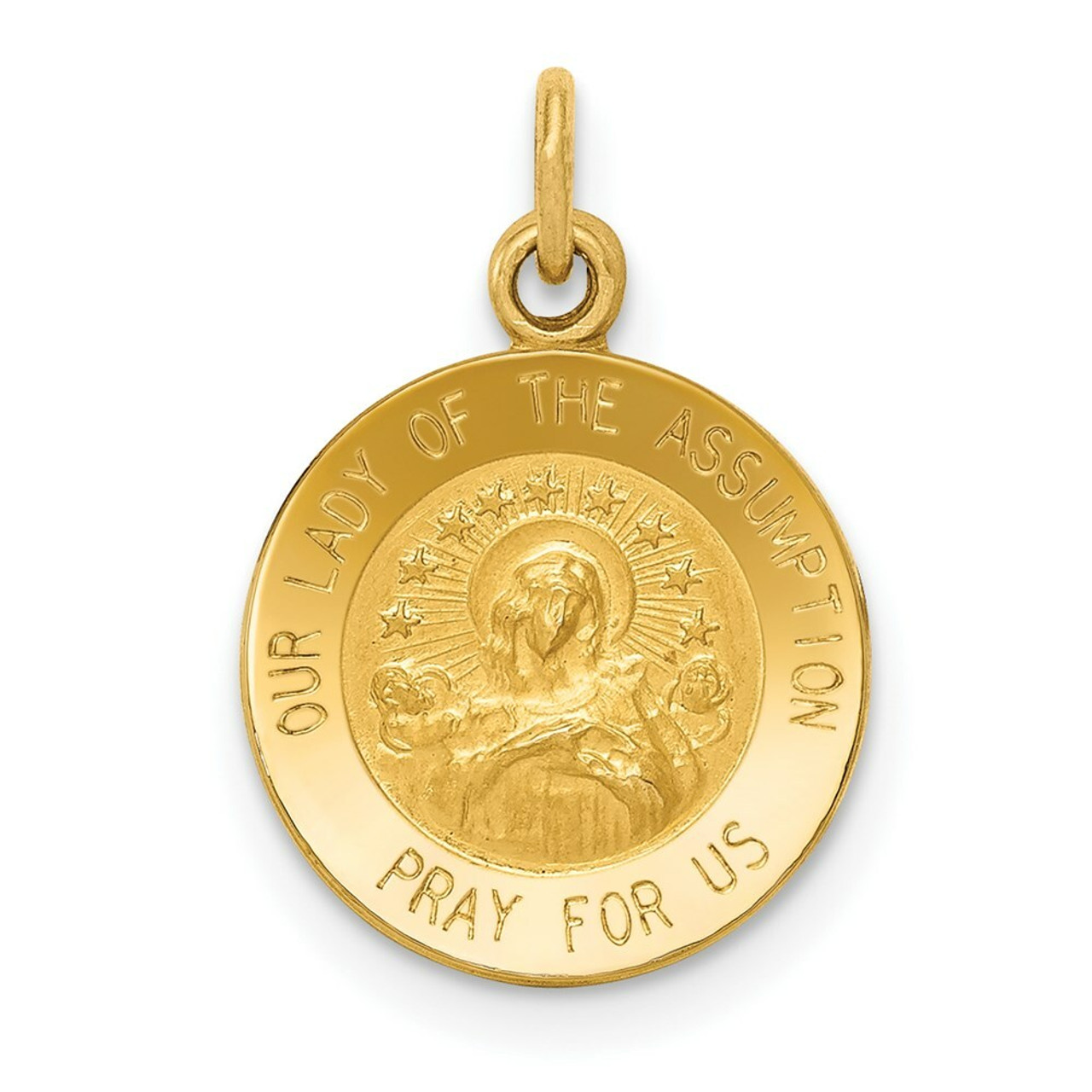 14K Yellow Gold Our Lady Of The Assumption Medal Charm 12mm width - (B11-250)