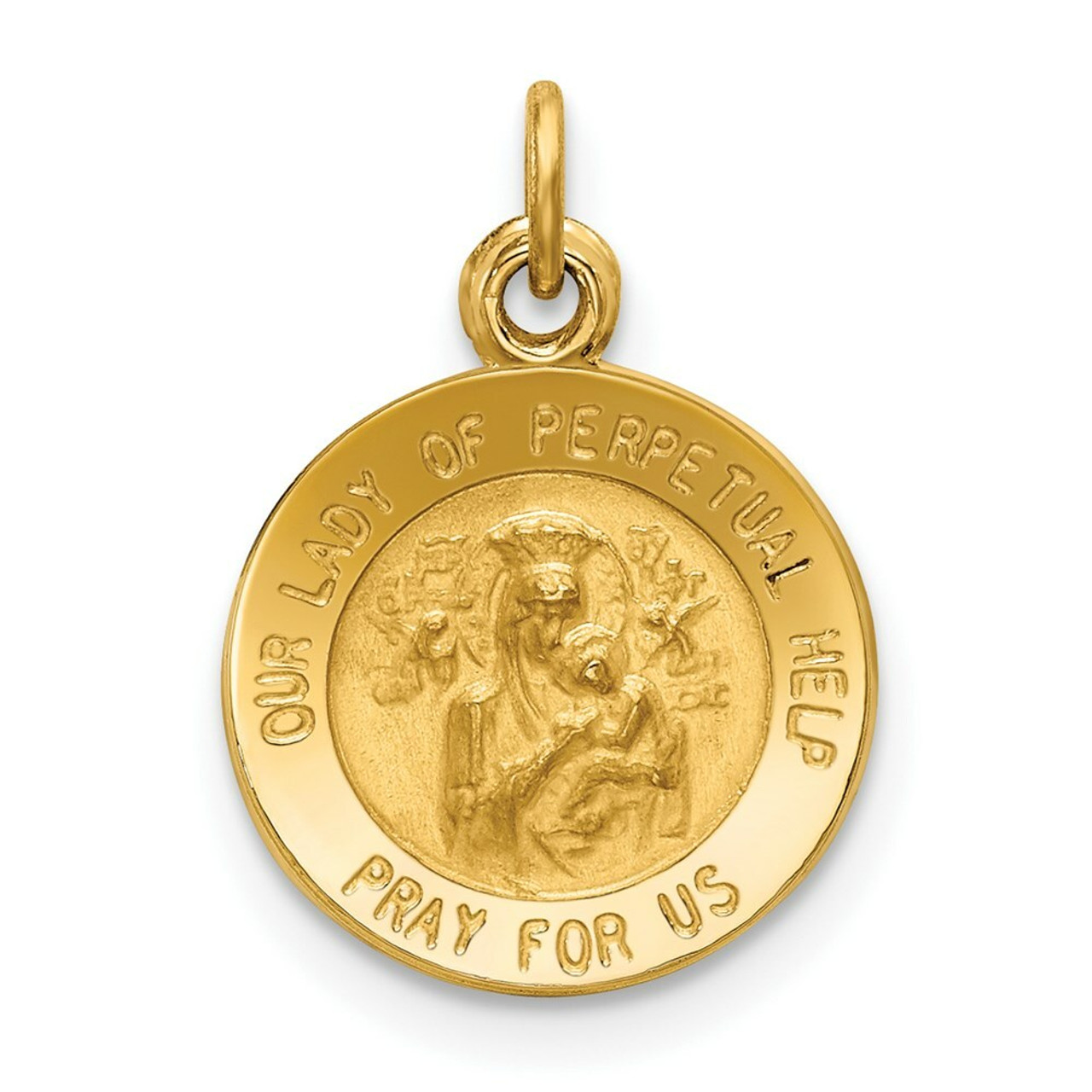 14K Yellow Gold Our Lady of Perpetual Help Medal Charm 12mm width - (B11-454)