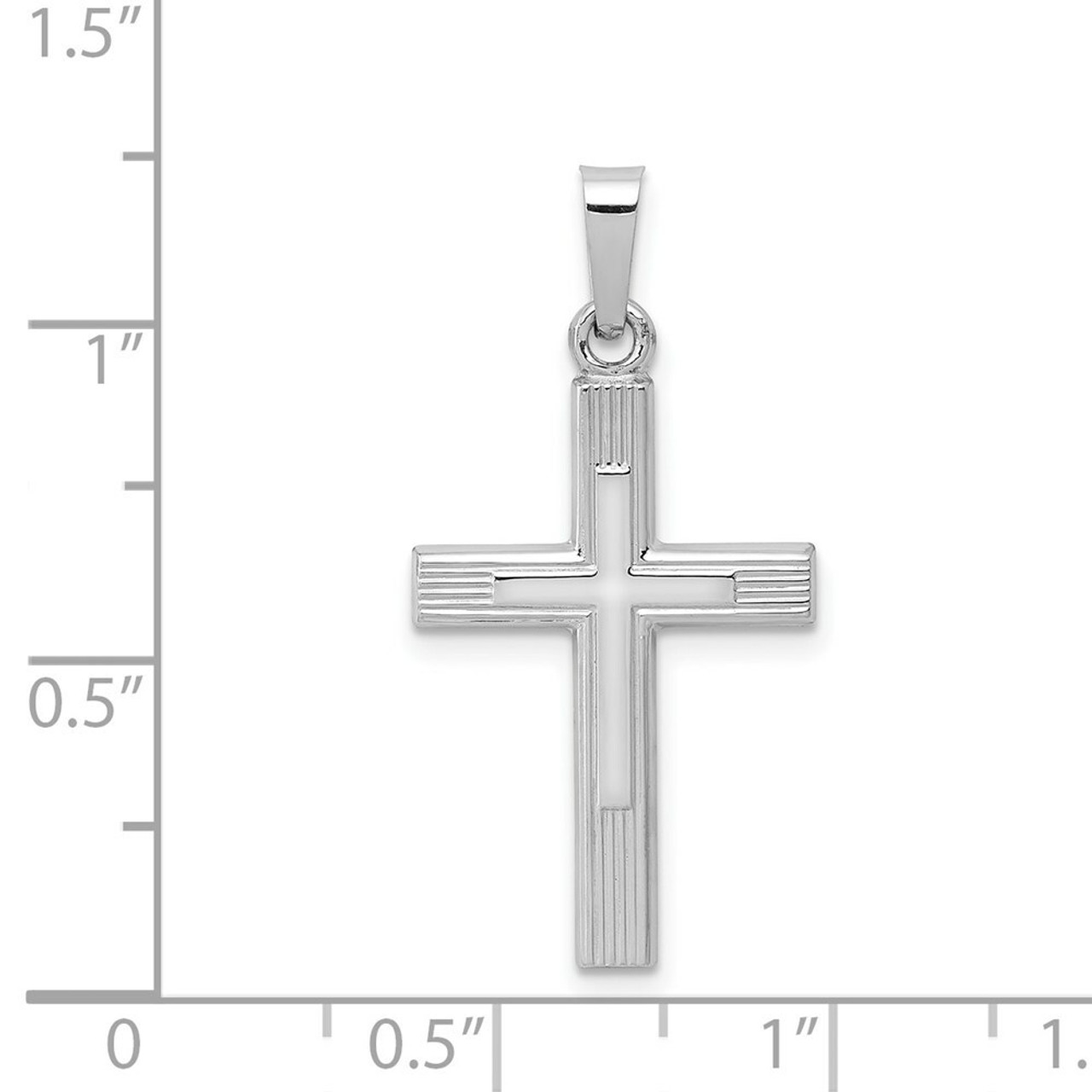 14K White Gold Brushed and Polished Latin Cross Pendant - (B11-635)