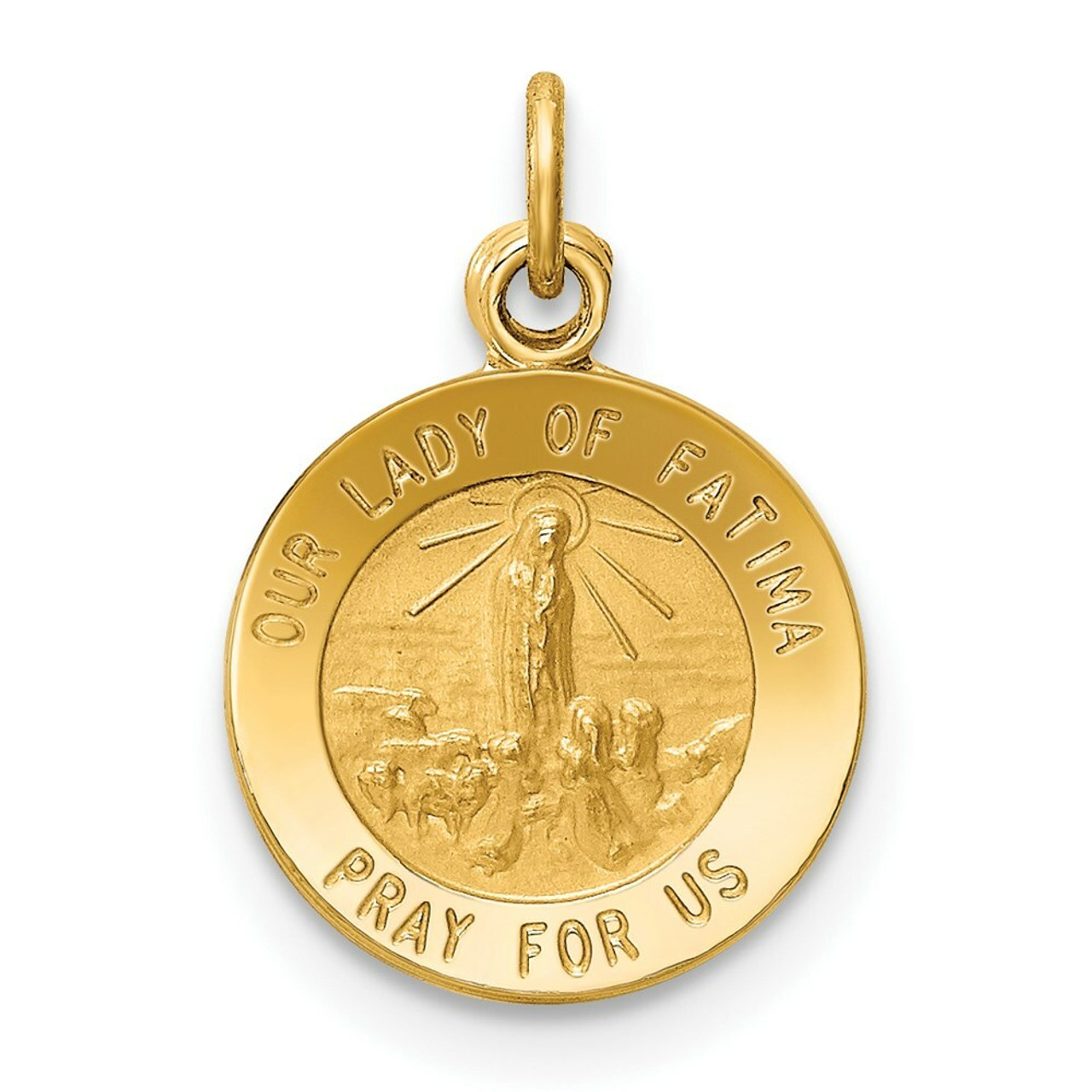 14K Yellow Gold Our Lady of Fatima Medal Charm 12mm width - (B11-678)