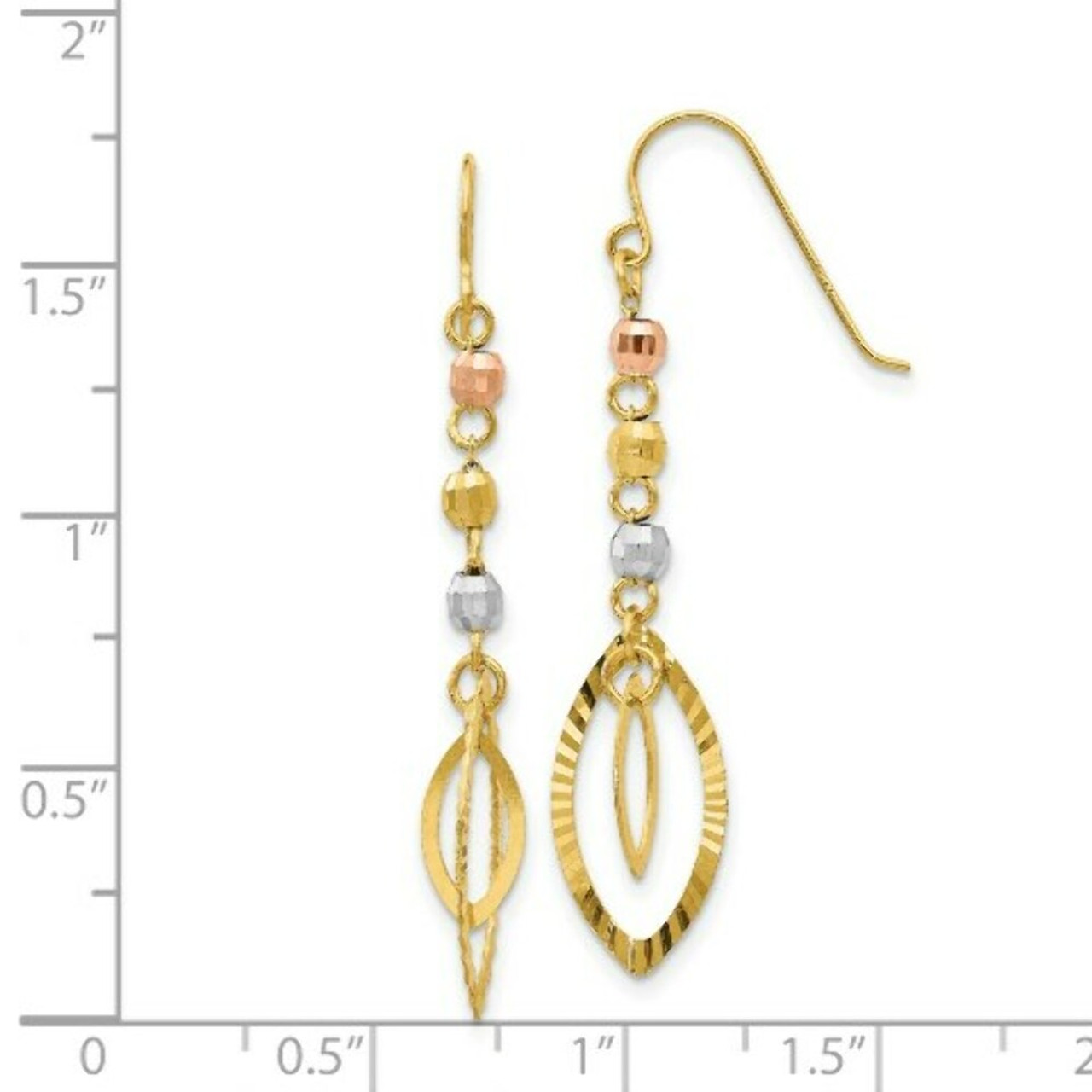 14K Tri-Color Gold Bead & Yellow Oval Dangle Earrings - (B41-765)