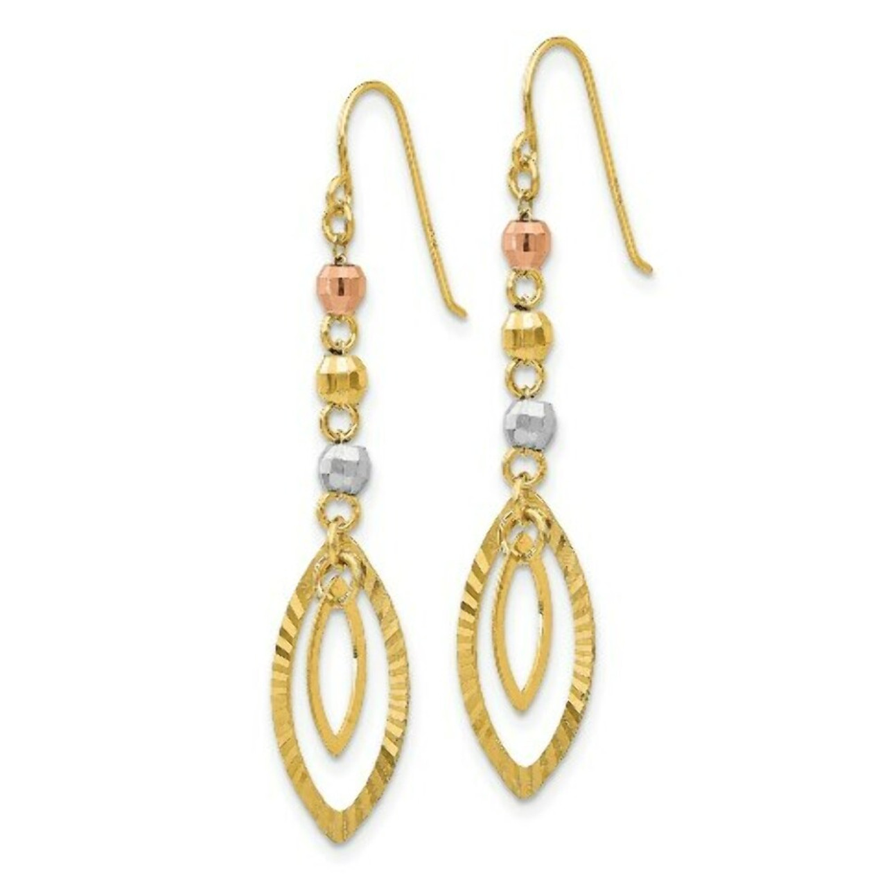 14K Tri-Color Gold Bead & Yellow Oval Dangle Earrings - (B41-765)