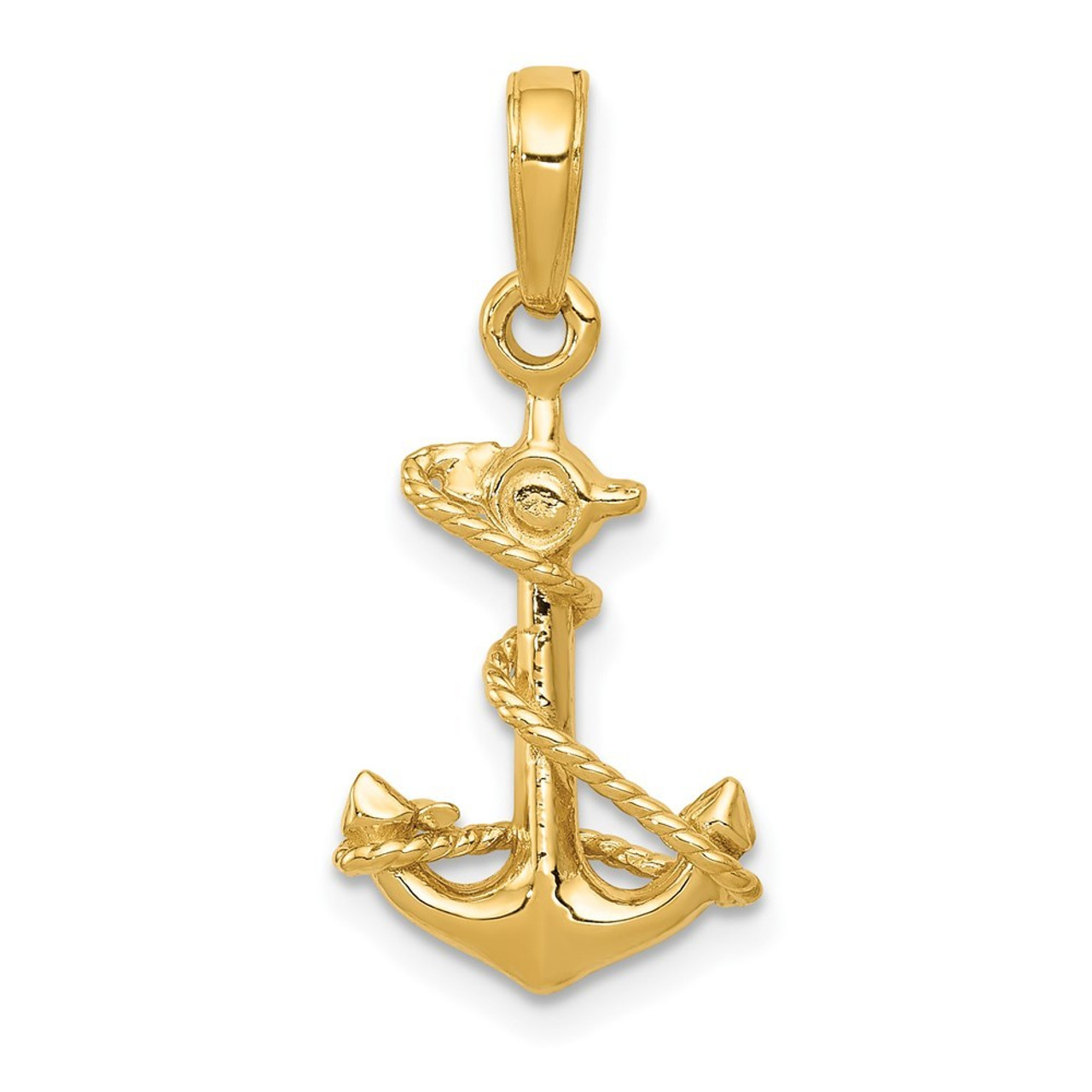 14K Yellow Gold 3-D Anchor with Rope Pendant - (A83-163)