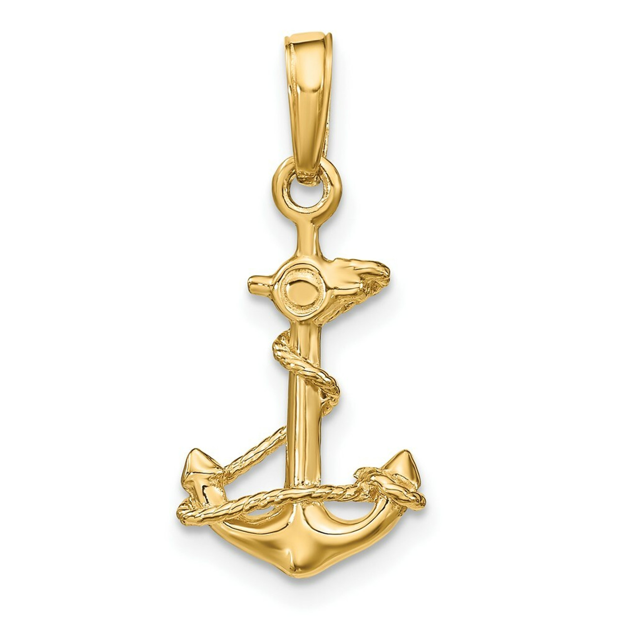 14K Yellow Gold 3-D Anchor with Rope Pendant - (A83-163)