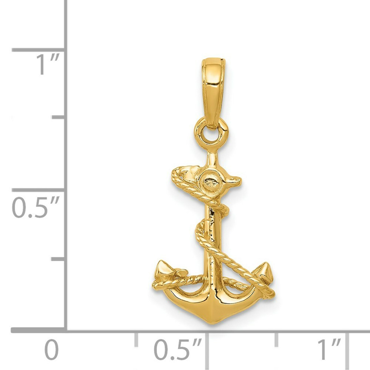 14K Yellow Gold 3-D Anchor with Rope Pendant - (A83-163)