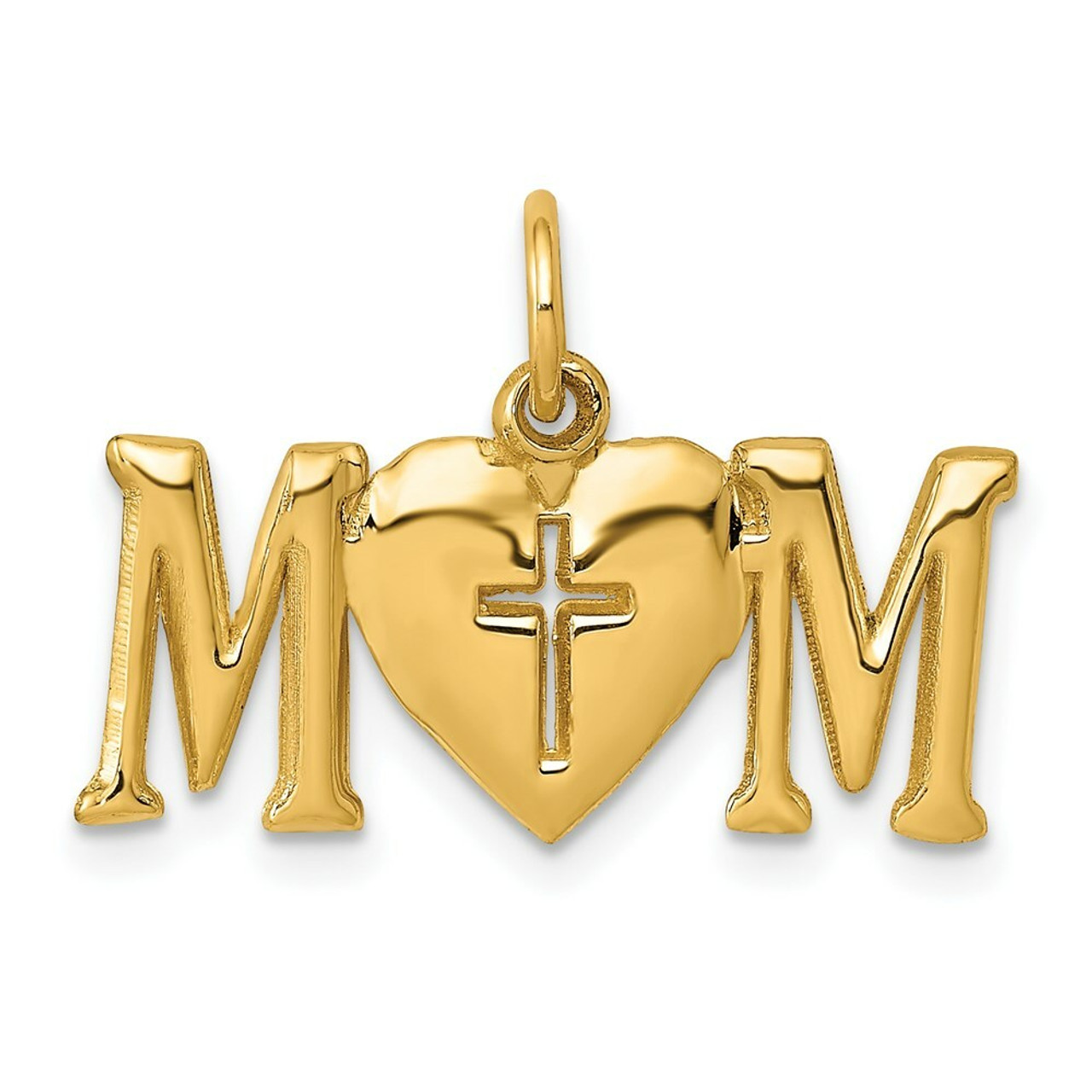 14K Yellow Gold Polished Mom with Cross Charm - (A83-383)