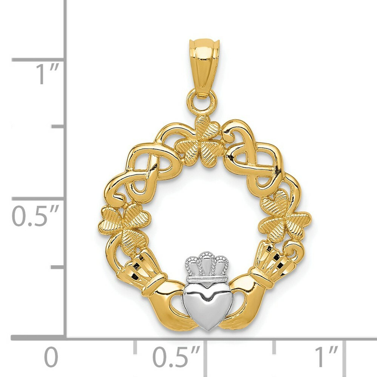 14K Yellow Gold Rhodium Claddagh Pendant - (A83-464)