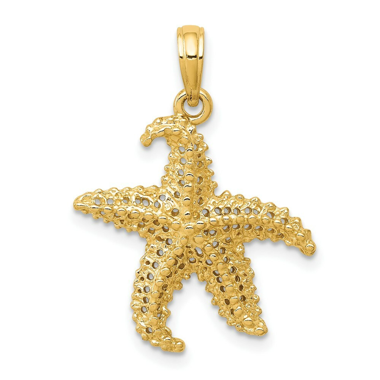 14K Yellow Gold Polished Open-Backed Starfish Pendant - (A83-501)