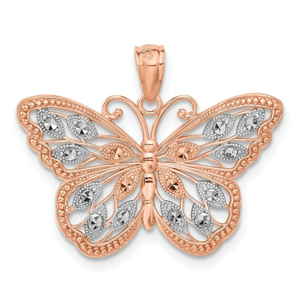 14K Rose Gold Rhodium Plated Diamond-cut Butterfly Pendant - (A83-567)