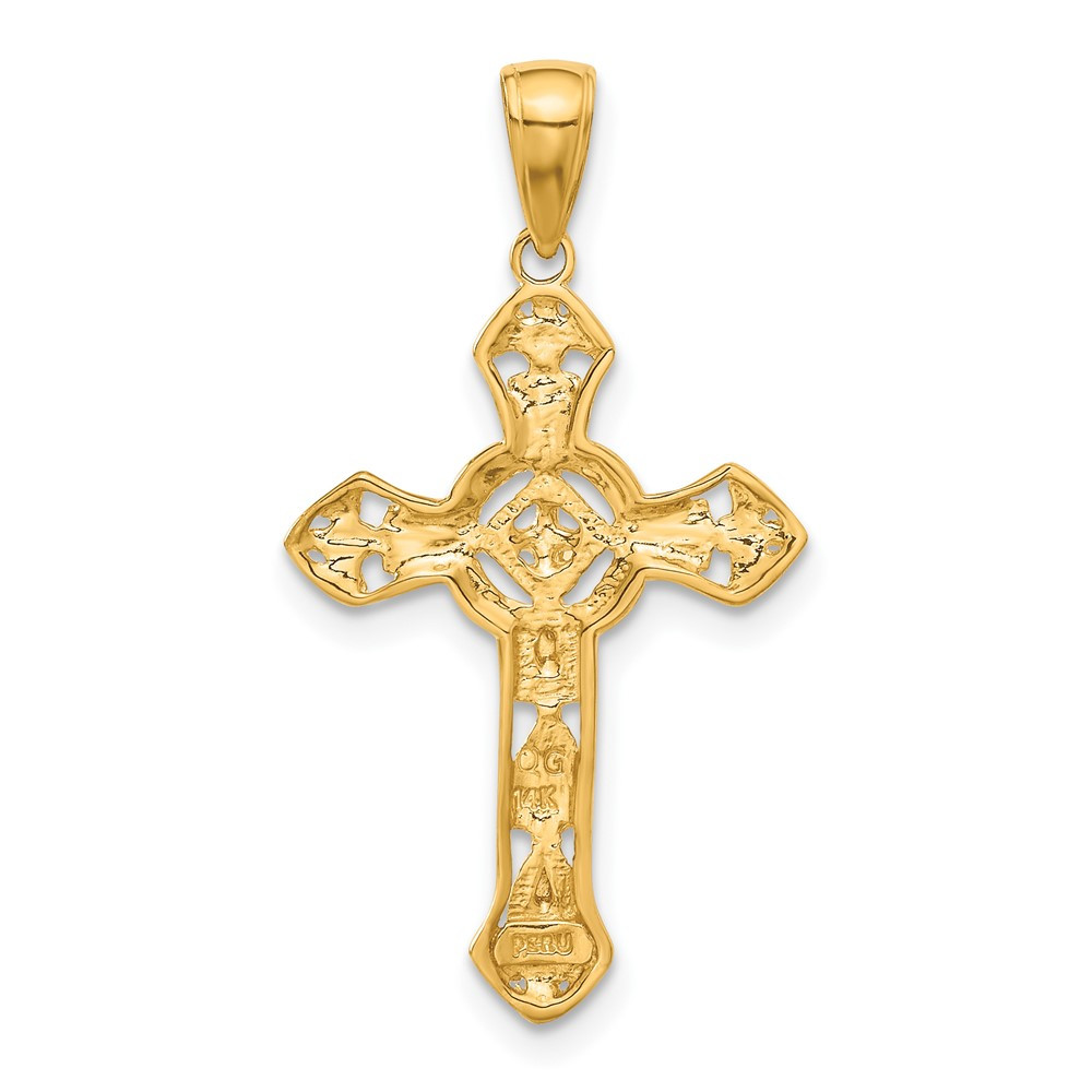 14K Yellow Gold Stick Cross On Ornate Cross Pendant - (A83-886