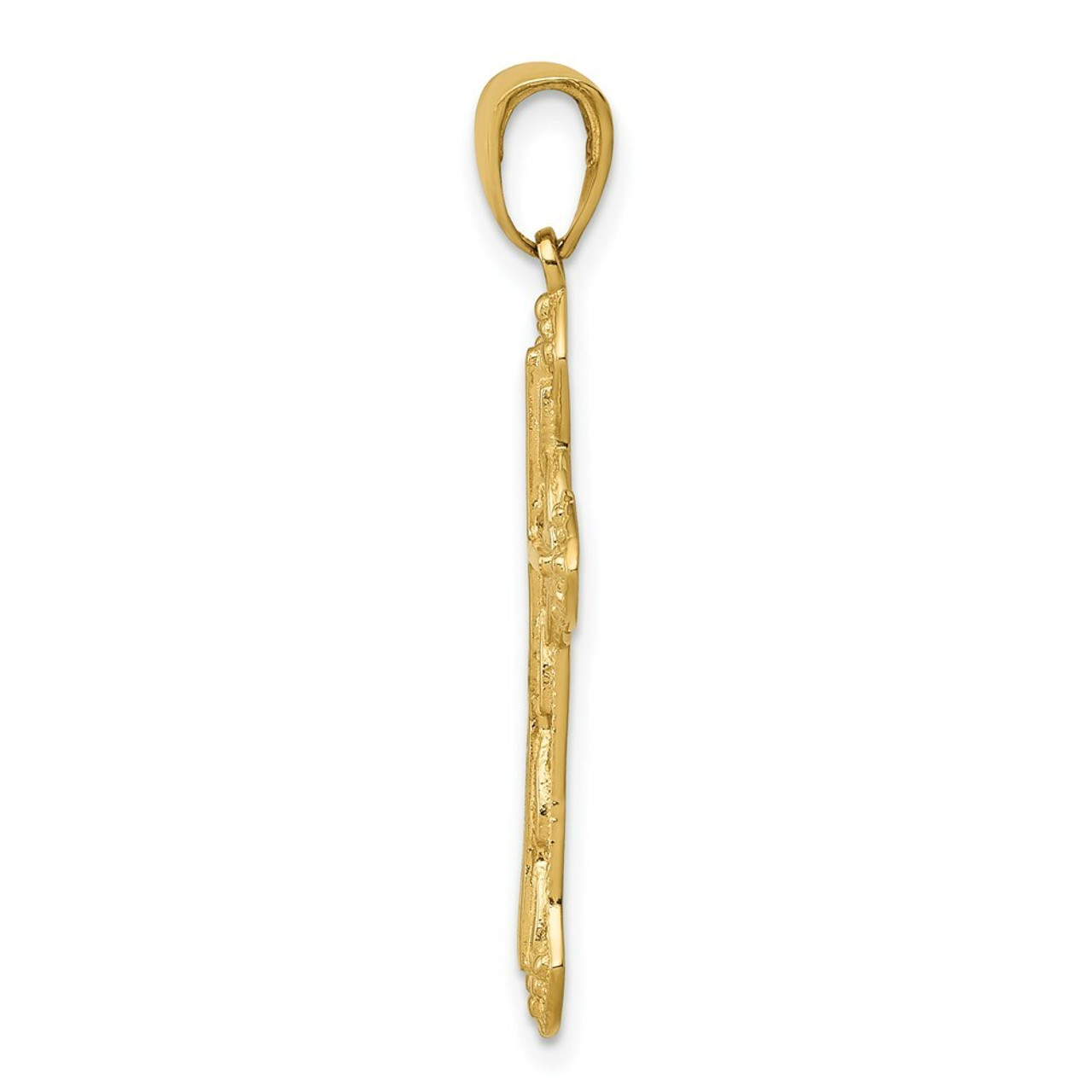 14K Yellow Gold Stick Cross On Ornate Cross Pendant - (A83-886)