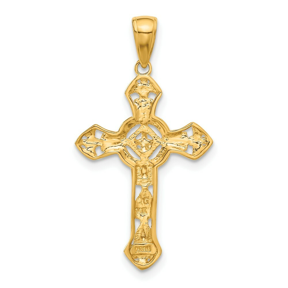 14K Yellow Gold Stick Cross On Ornate Cross Pendant - (A83-886