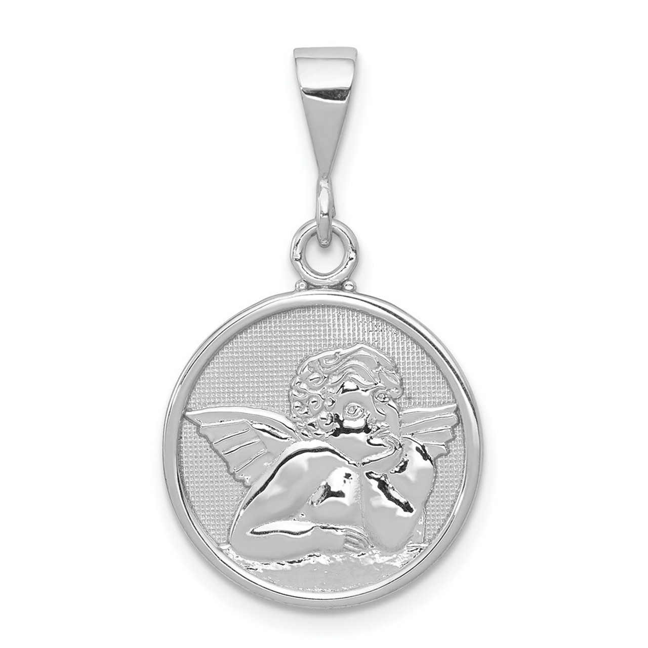14K White Gold Polished & Satin Finish Angel Pendant - (A84-327)