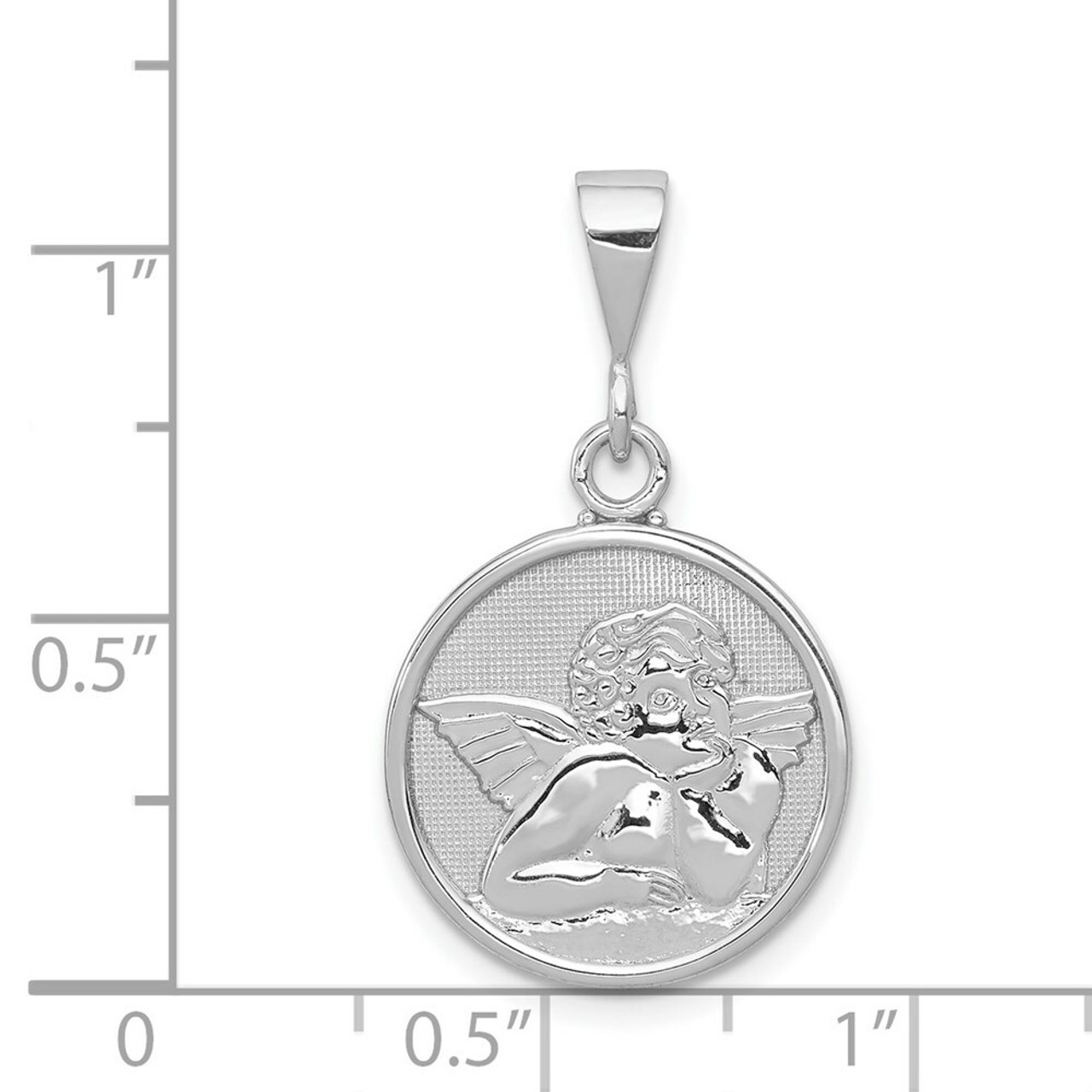 14K White Gold Polished & Satin Finish Angel Pendant - (A84-327)