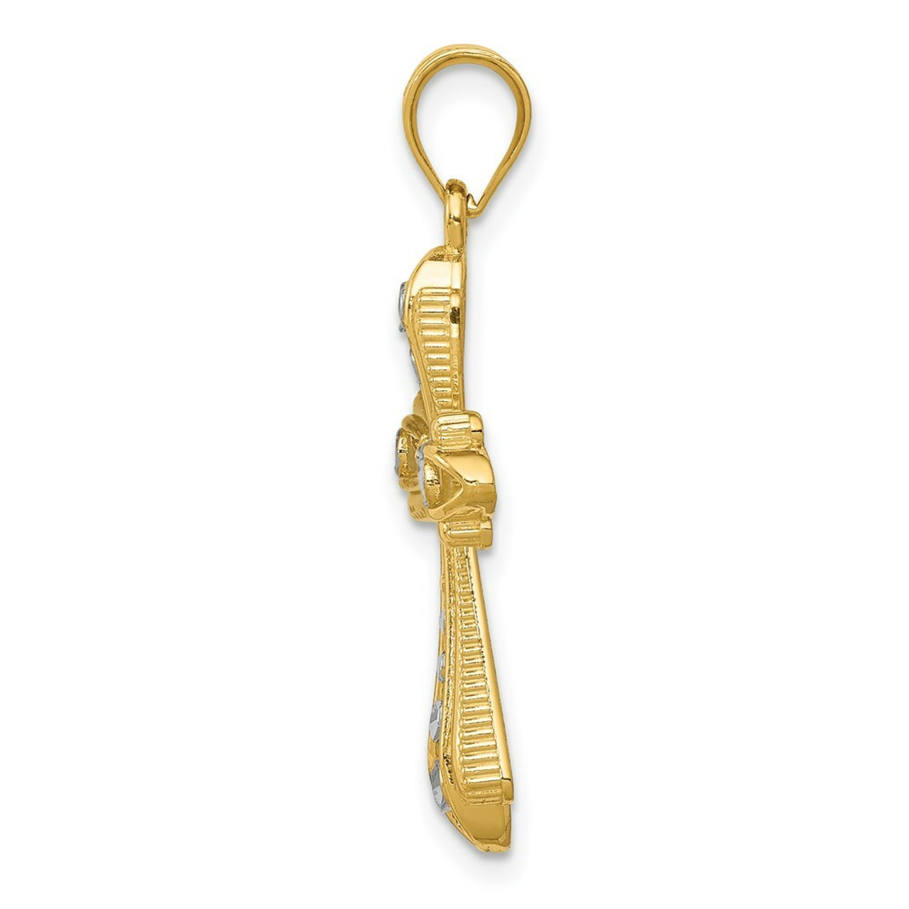 14K Yellow Gold and White Rhodium Cross Diamond-cut  Pendant - (A84-500)