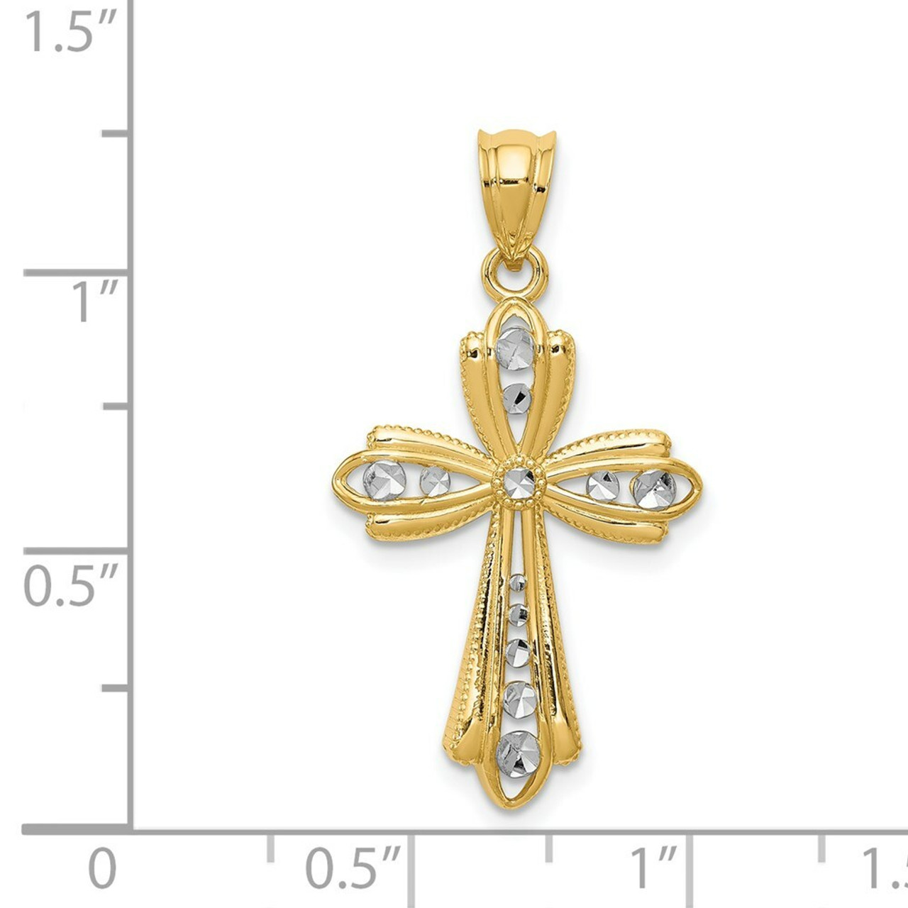 14K Yellow Gold and White Rhodium Cross Diamond-cut  Pendant - (A84-500)