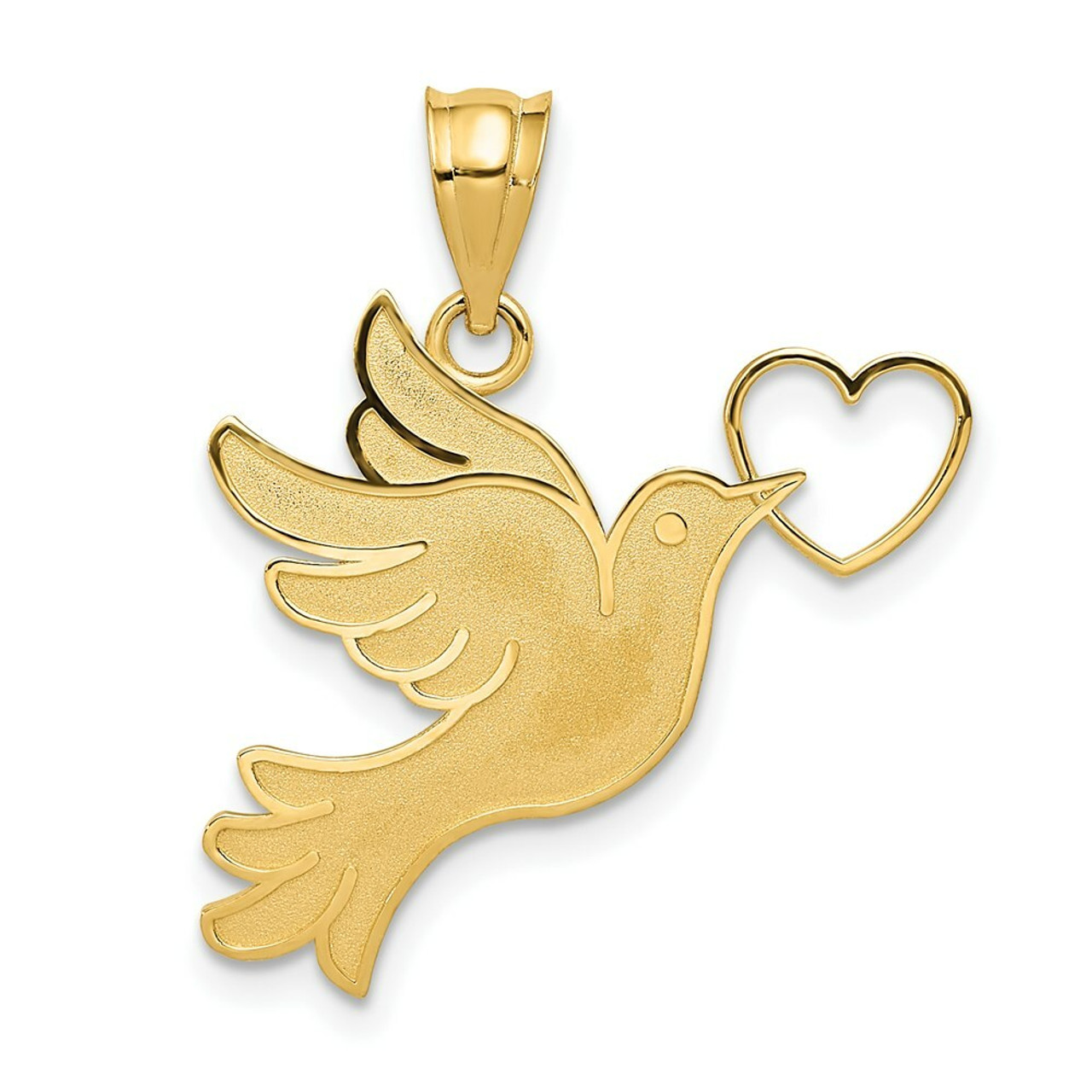14K Yellow Gold Dove with Heart Pendant - (A84-569)