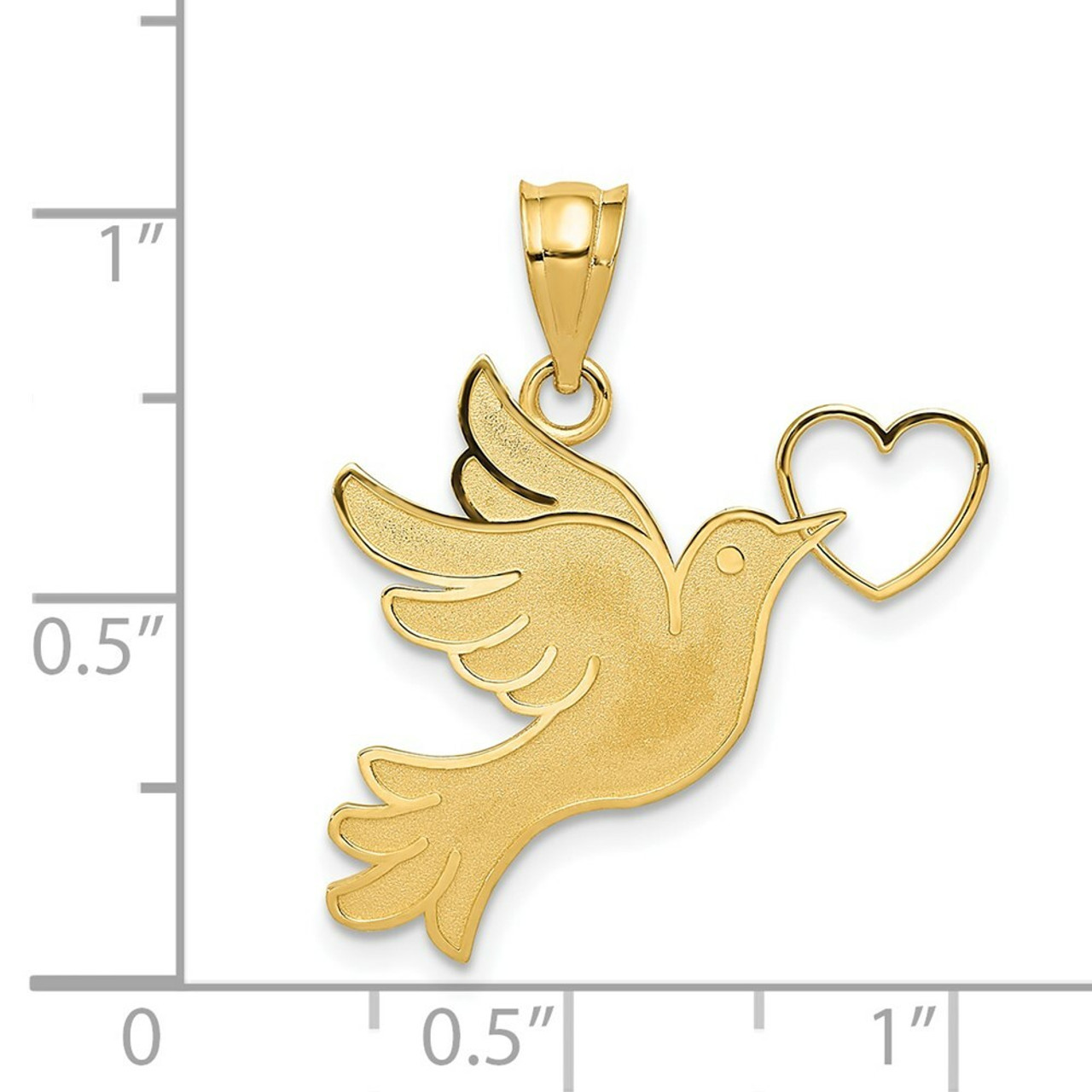 14K Yellow Gold Dove with Heart Pendant - (A84-569)