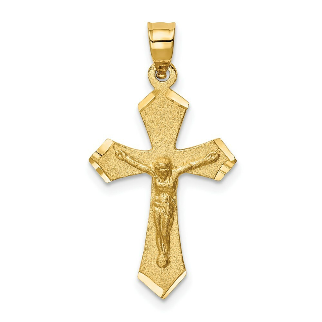 14K Yellow Gold Satin & Diamond-cut Crucifix Charm - (A84-624)