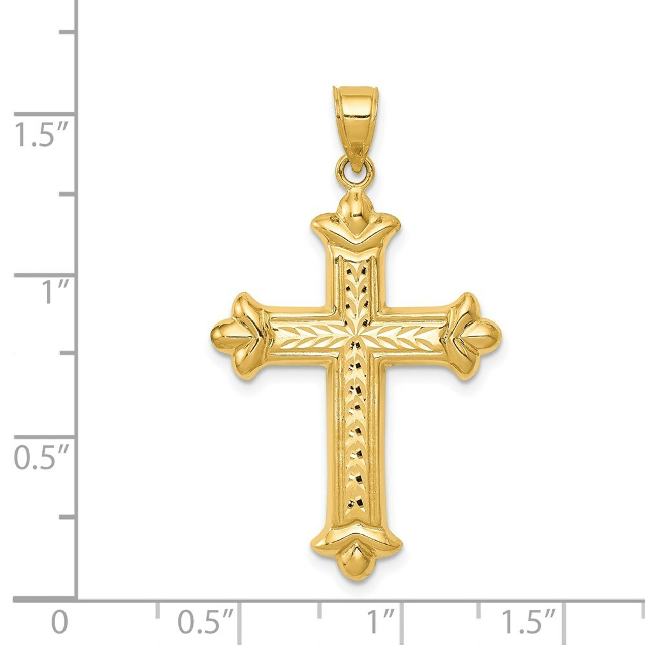 14K Yellow Gold Reversible Diamond-cut Cross Pendant 39mm length - (A84-972)