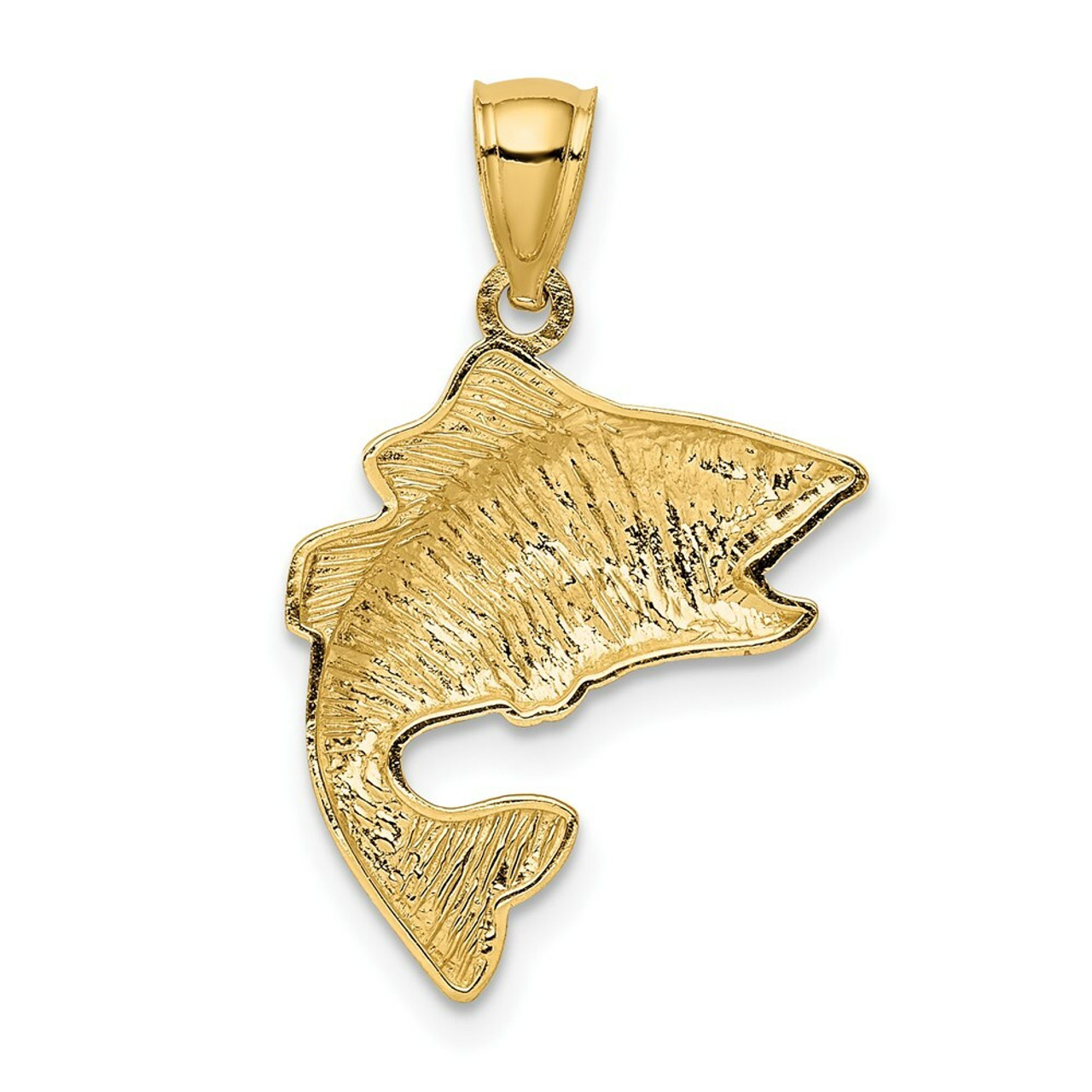 14K Yellow Gold Polished & Textured Bass Pendant - (A85-106)