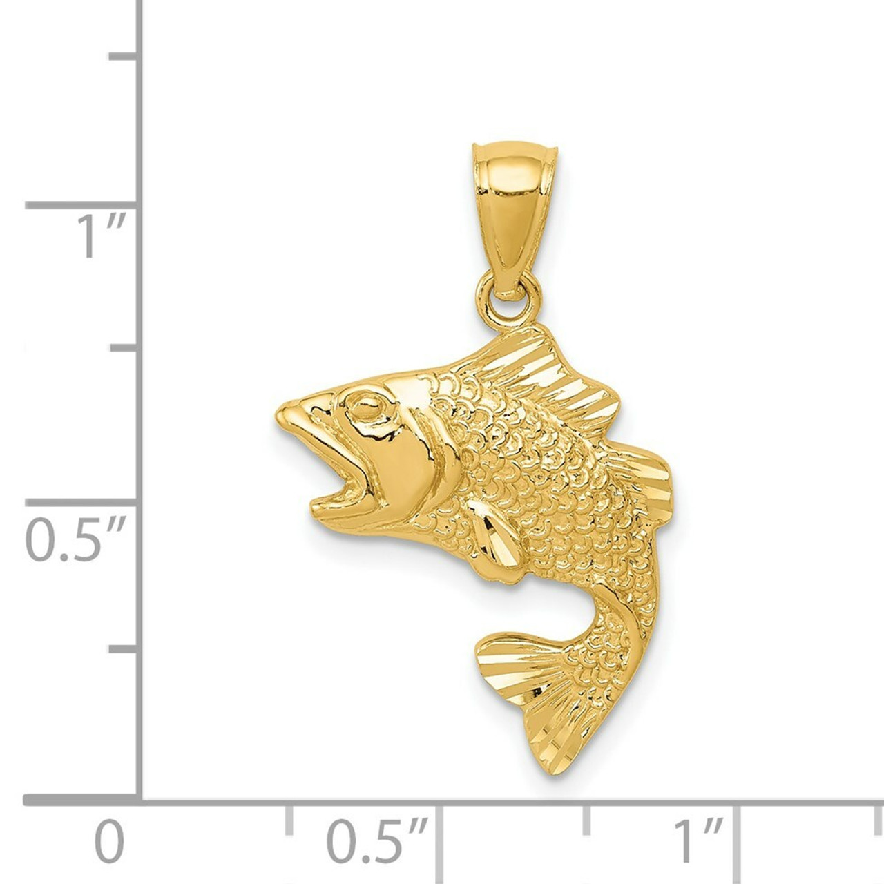 14K Yellow Gold Polished & Textured Bass Pendant - (A85-106)