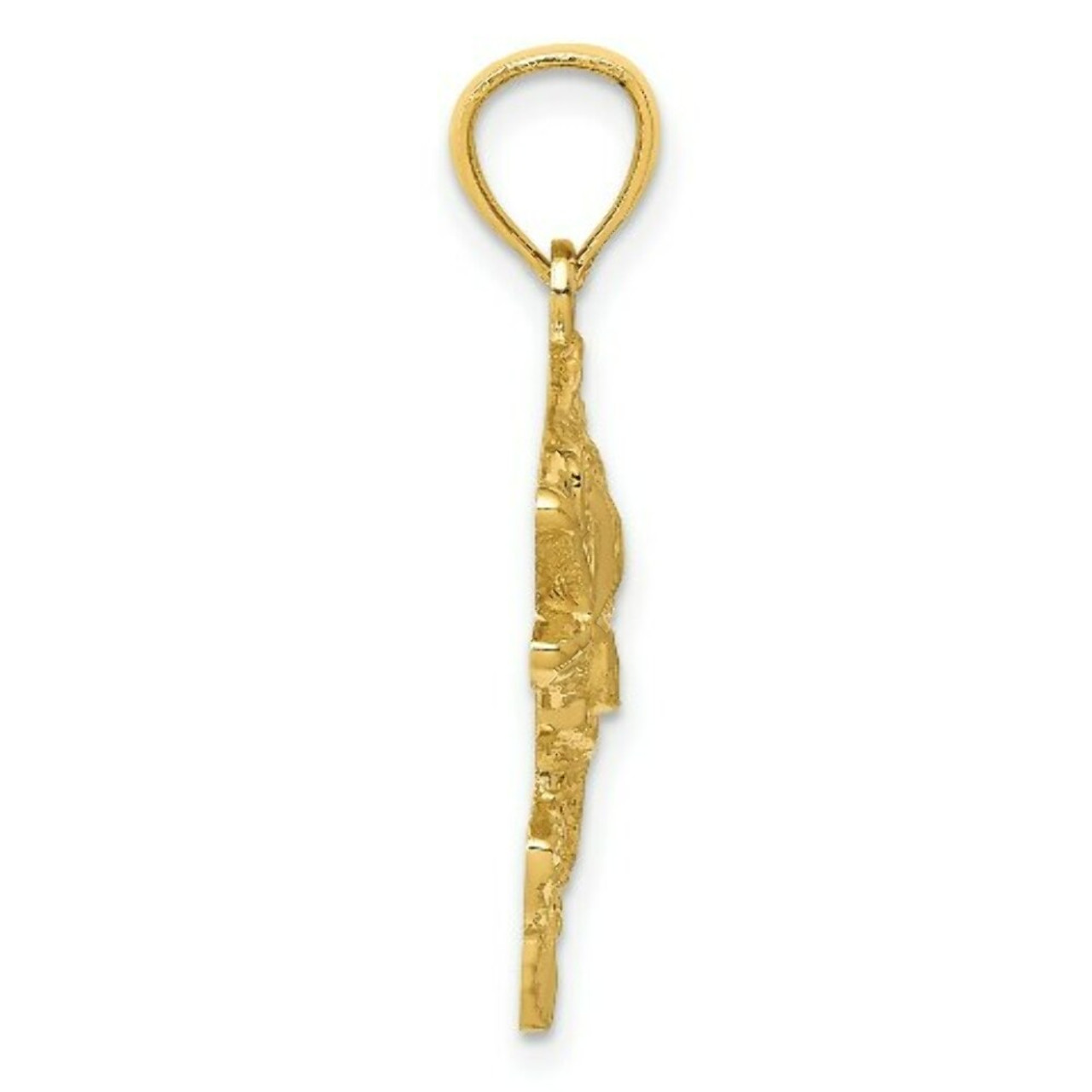 14K Yellow Gold Polished & Textured Bass Pendant - (A85-106)