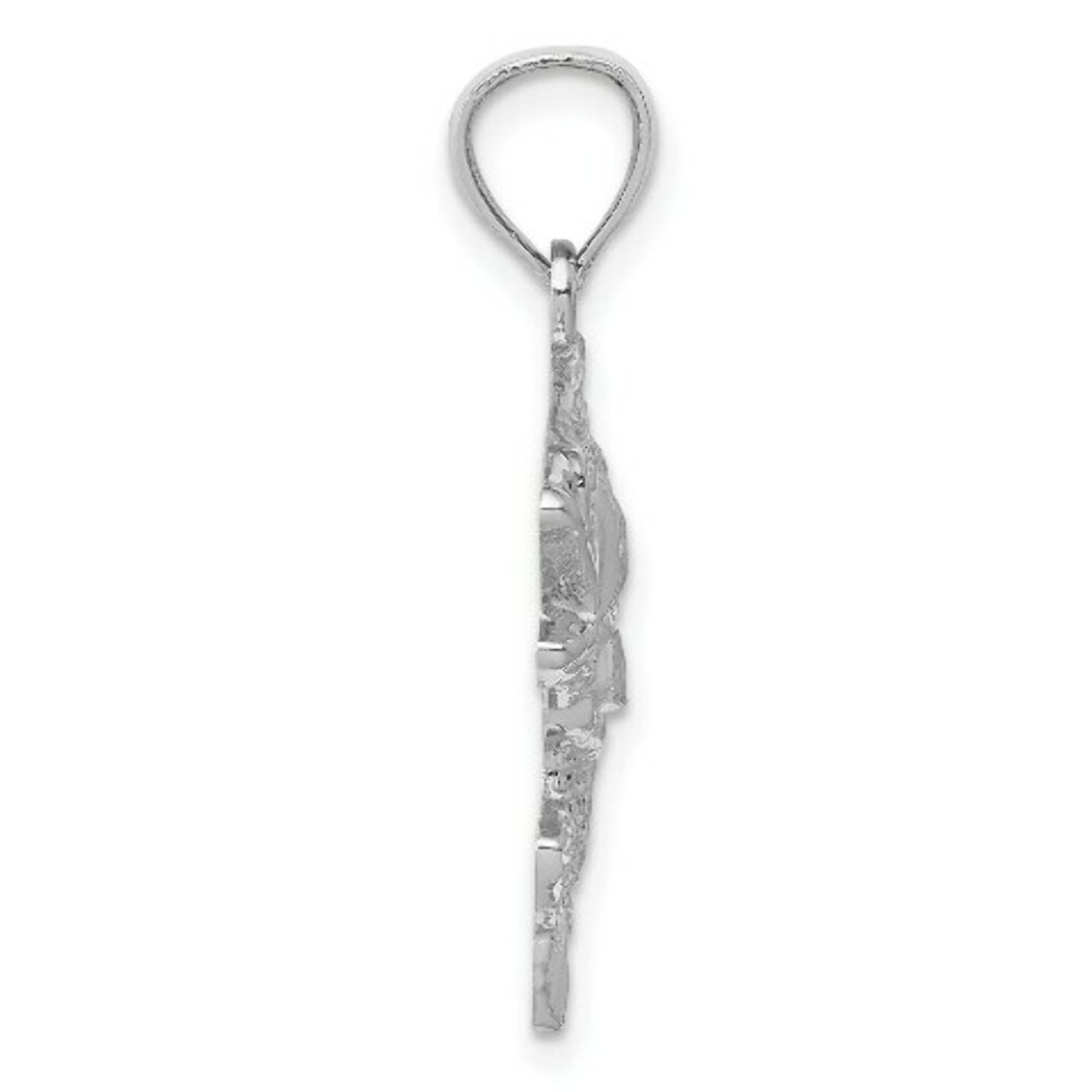 14K White Gold Polished & Textured Bass Pendant - (A85-179)