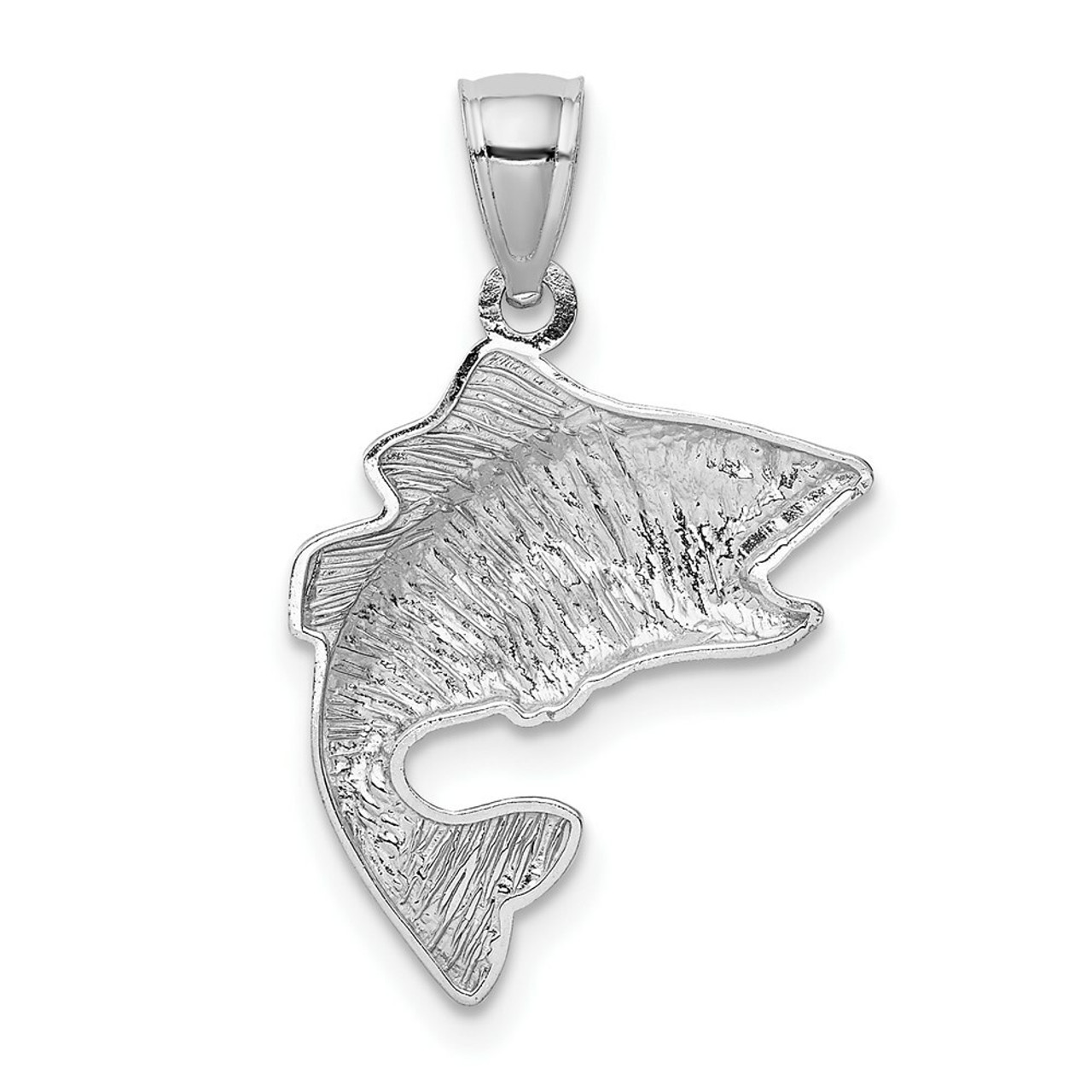 14K White Gold Polished & Textured Bass Pendant - (A85-179)
