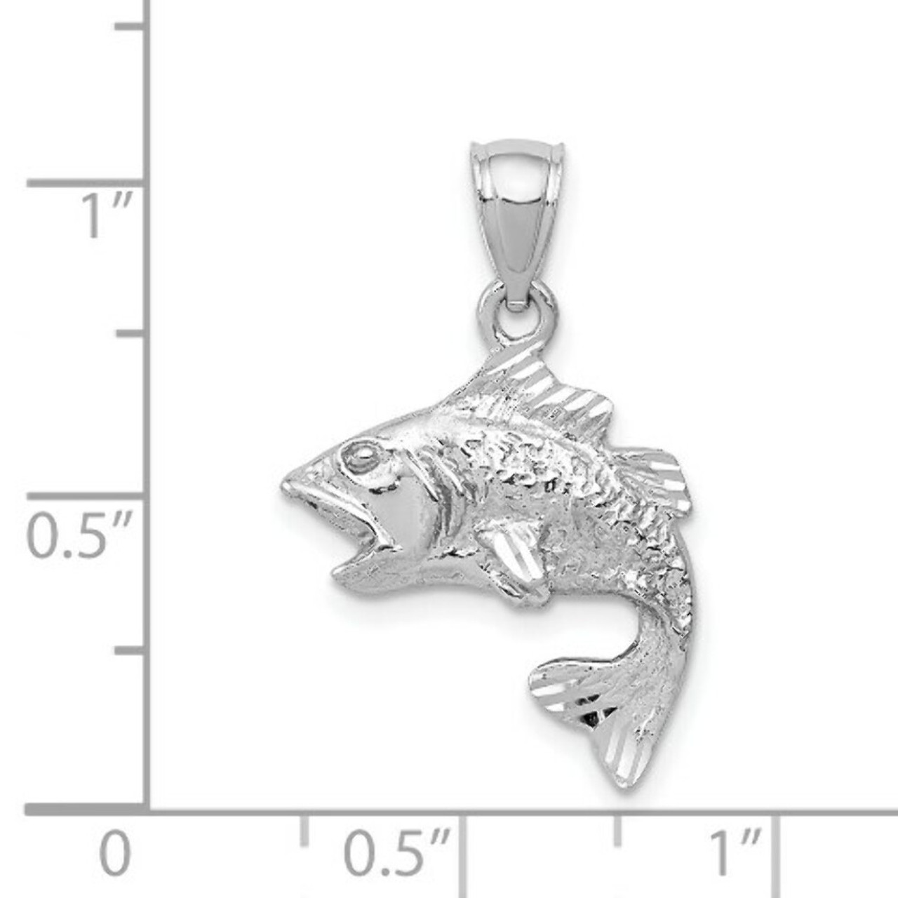 14K White Gold Polished & Textured Bass Pendant - (A85-179)