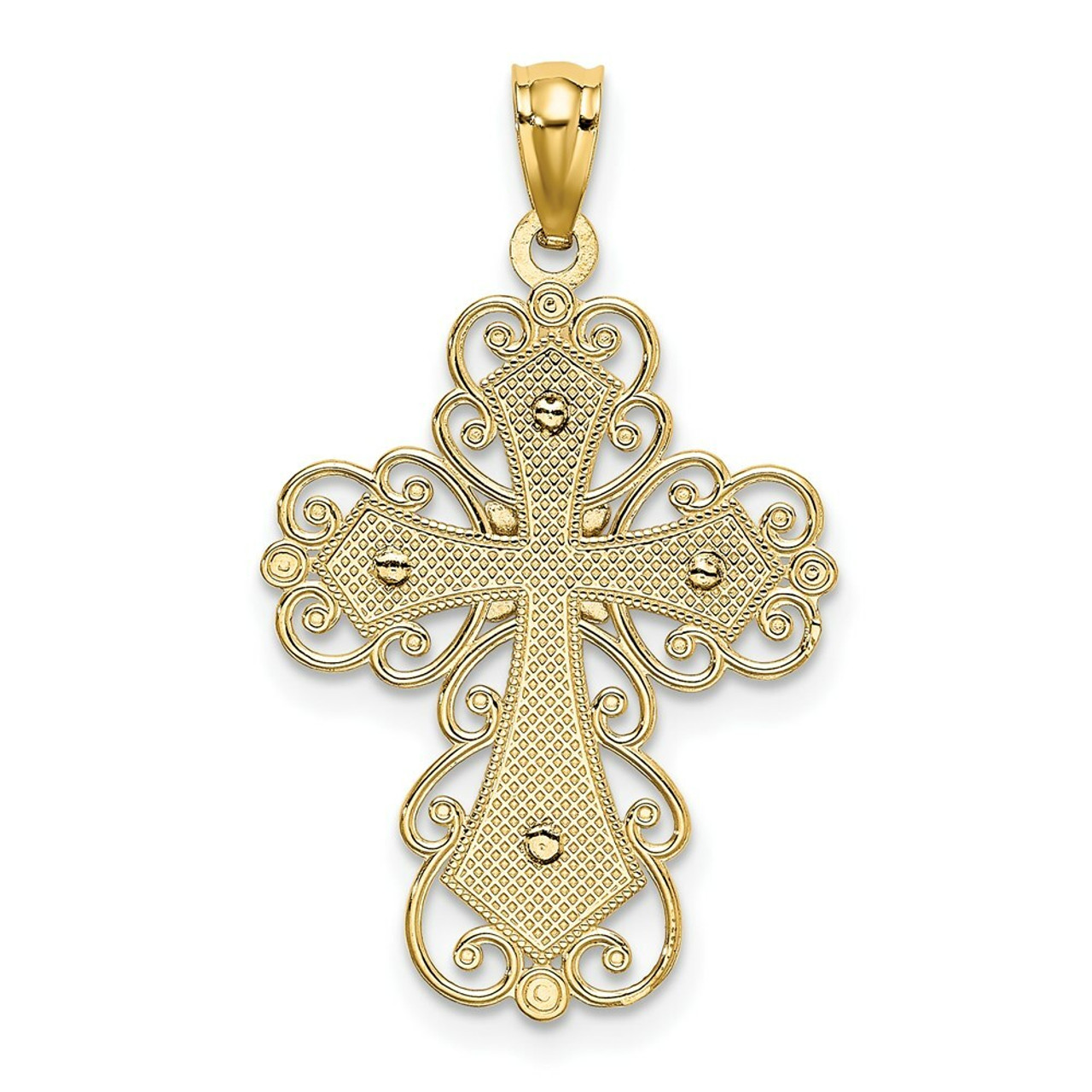 14K Yellow Gold and White Gold Polished 2 Level Filigree Cross Pendant - (A85-704)
