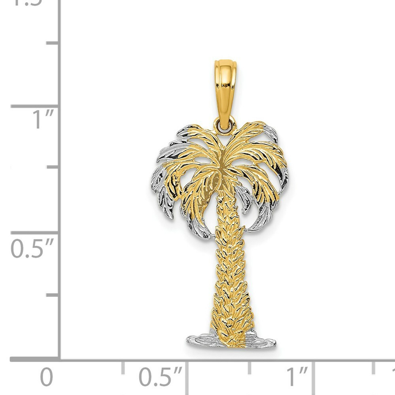 14K Yellow Gold Two-tone and Textured Palm Tree Pendant - (A85-711)