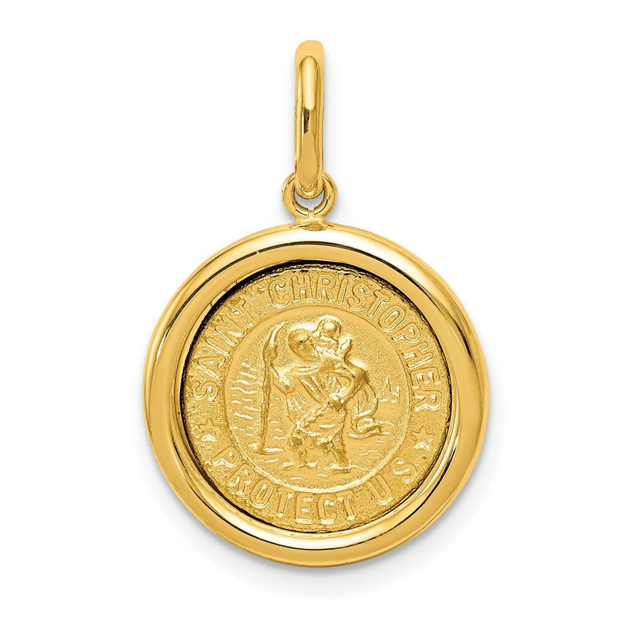 14K Yellow Gold Yellow Gold Polished and Satin Saint Christopher Medal Pendant - (A85-838)