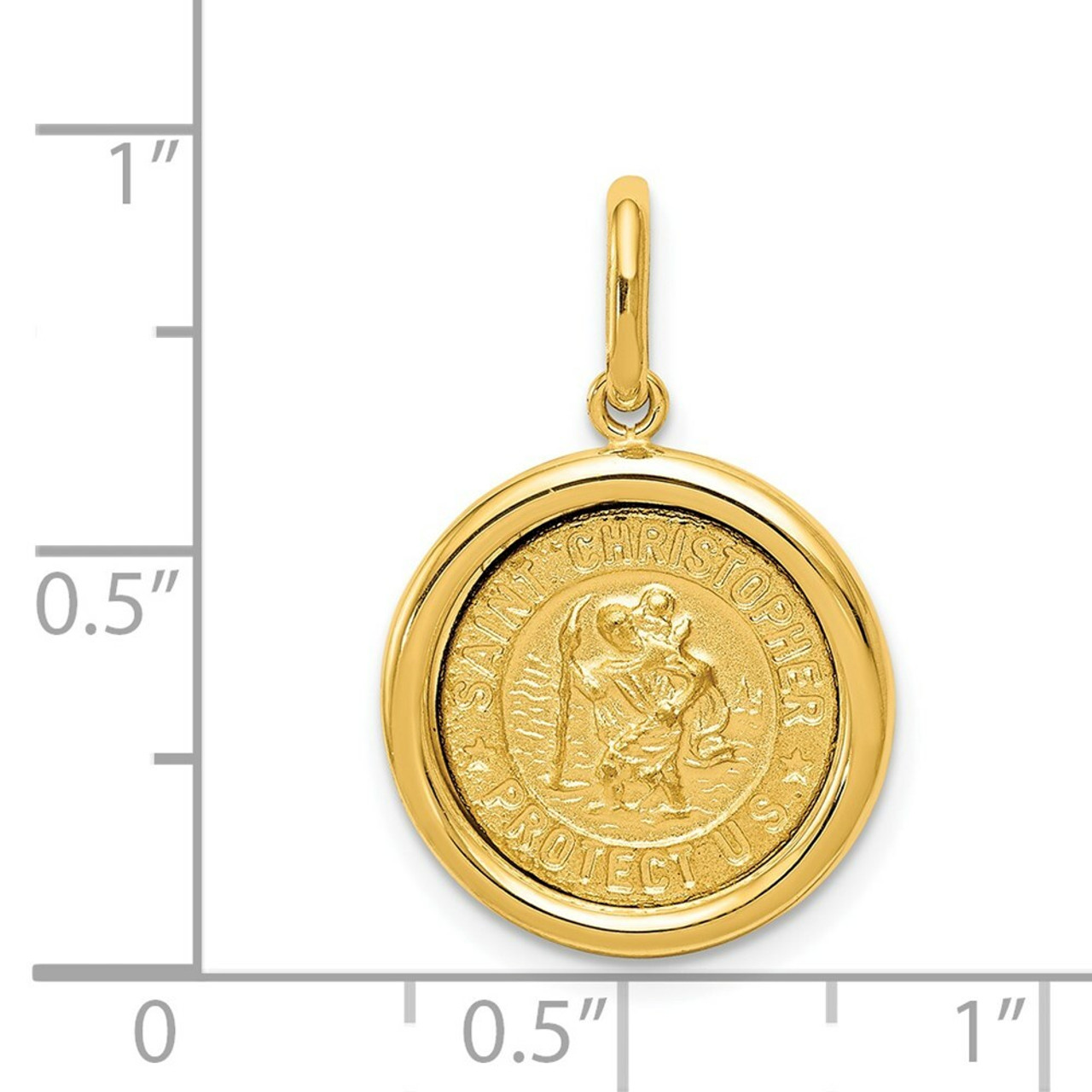 14K Yellow Gold Yellow Gold Polished and Satin Saint Christopher Medal Pendant - (A85-838)