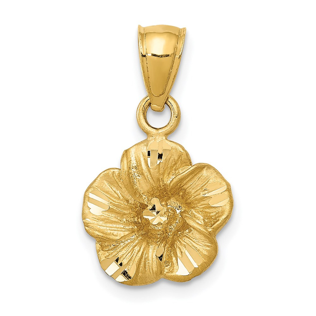 14k Yellow Gold Satin Diamond-cut Hibiscus Pendant - (A85-894)