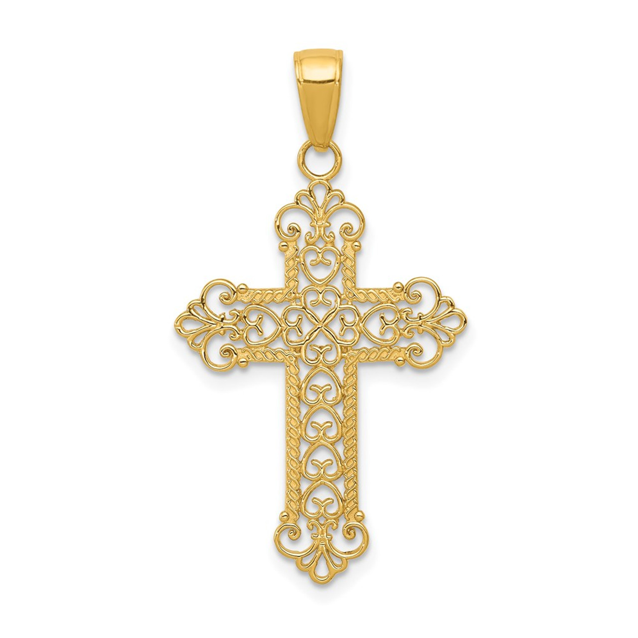 14K Yellow Gold Fleur De Lis Cross Charm - (A86-545)