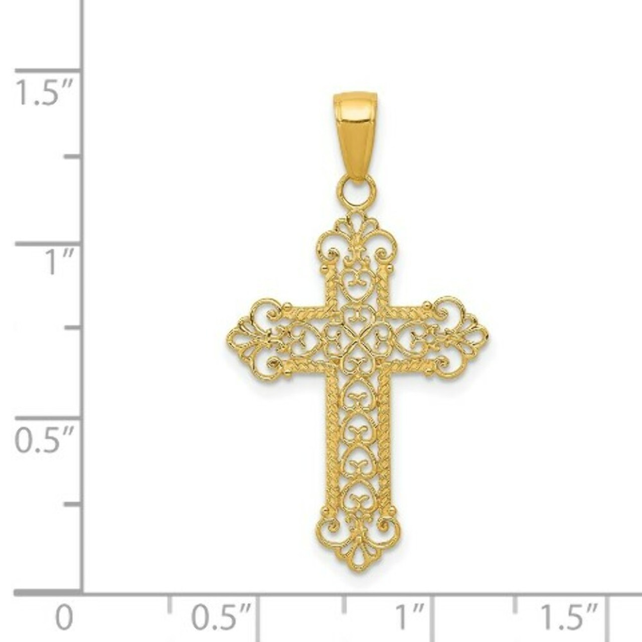 14K Yellow Gold Fleur De Lis Cross Charm - (A86-545)