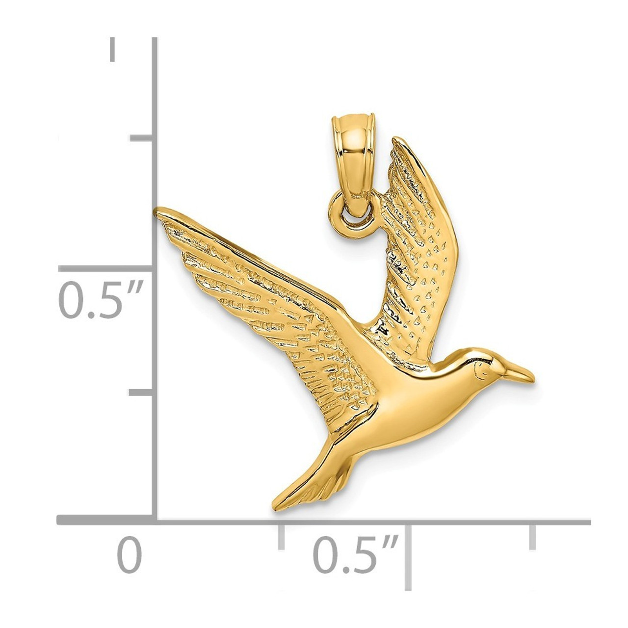 14K Yellow Gold Polished and 2-D Seagull Flying Charm Pendant