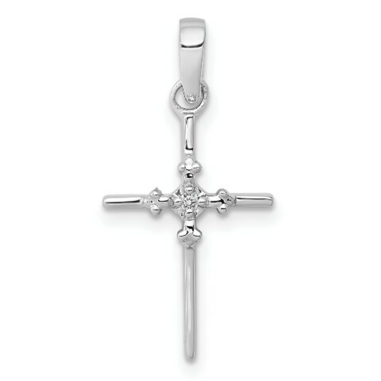 14K White Gold Diamond Accent Polished Budded Cross Pendant - (A97-228)