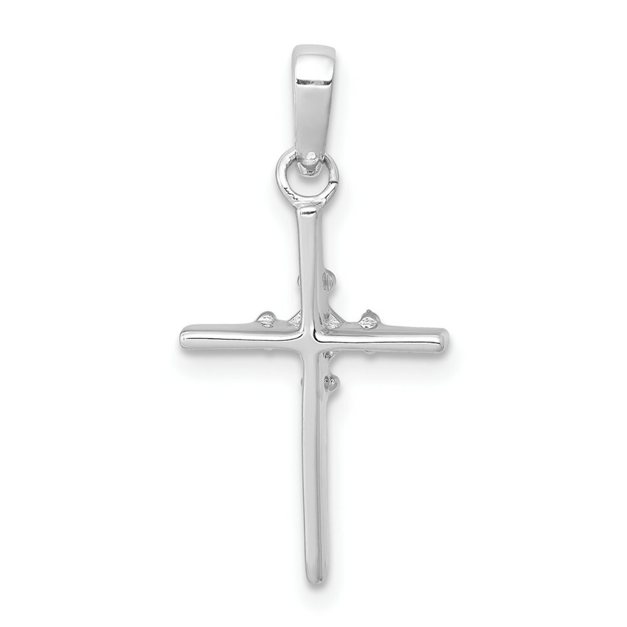 14K White Gold Diamond Accent Polished Budded Cross Pendant - (A97-228)